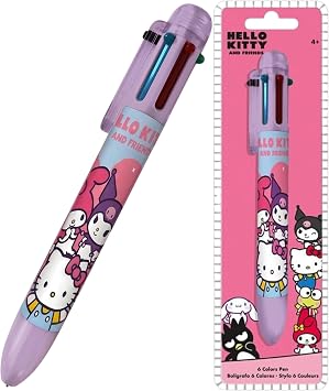 Hello Kitty 6-in-1 Retractable Ballpoint Pen, Fun Rainbow Barrel Ballpoint Pen for School Office, Medium Point 0.5mm, Children School Stationery Gift 3+Years