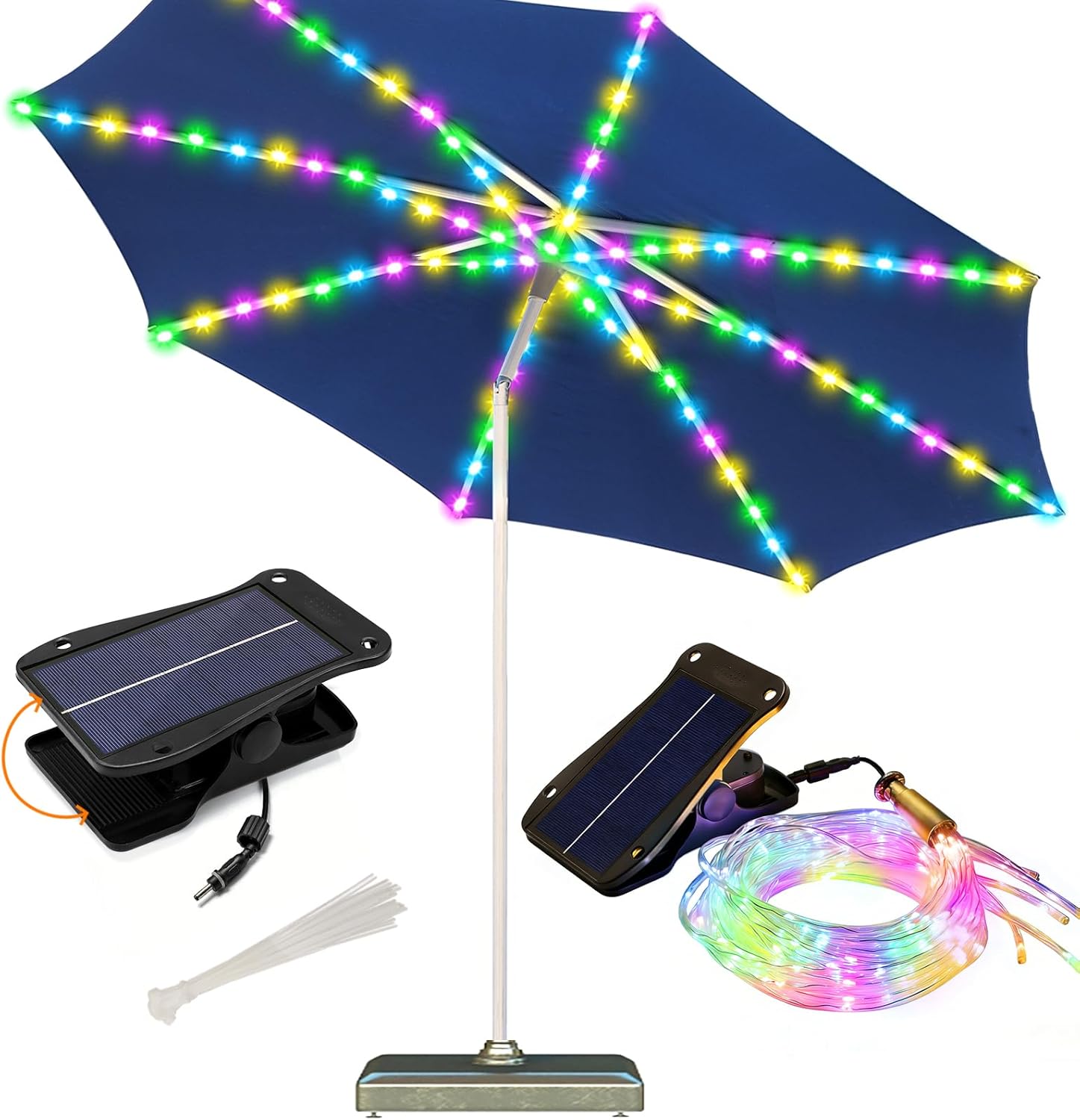 ZNYCYE Patio Umbrella Solar Lights with 8 Modes - Upgraded Larger Solar Panel Clip 5V 152 LEDs 8 Strands Umbrella Lights Outdoor Waterproof for Patio Beach Tent Camping Garden Decor, Multicolor