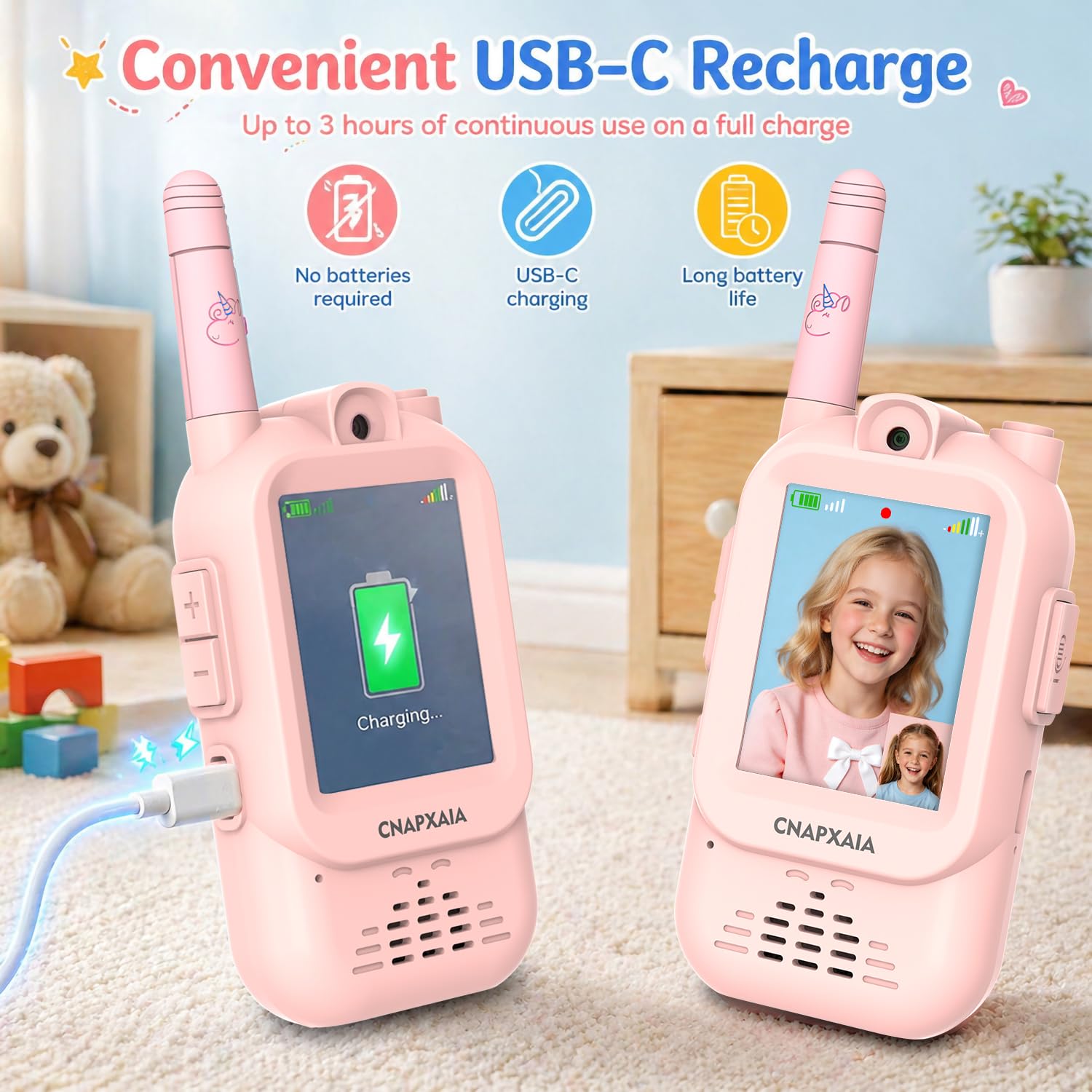 Walkie Talkie Kinder mit Video, Kinder Funkgerät Aufladbar mit Kamera, Selfie & Sprachchat, Geburtstagsgeschenk Weihnachten Geschenk Spielzeug ab 3 4 5 6 8 7 9 10 11 Jahre Mädchen (Rosa/Rosa)