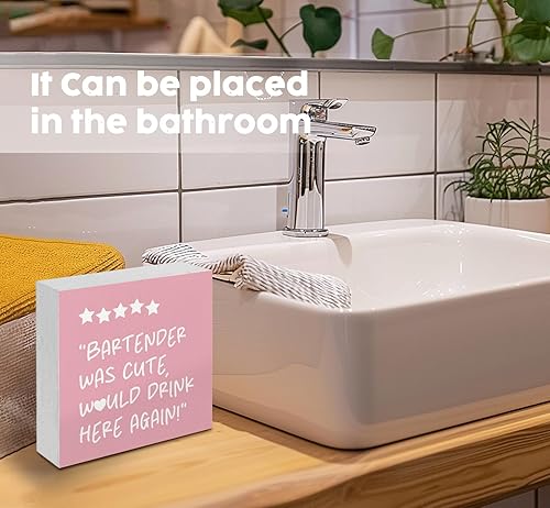 Miniatura 6 de Letreros de madera con texto en inglés Was Cute Would Drink Here Again de color rosa, decoración de bar para el hogar, letrero de madera rosa,