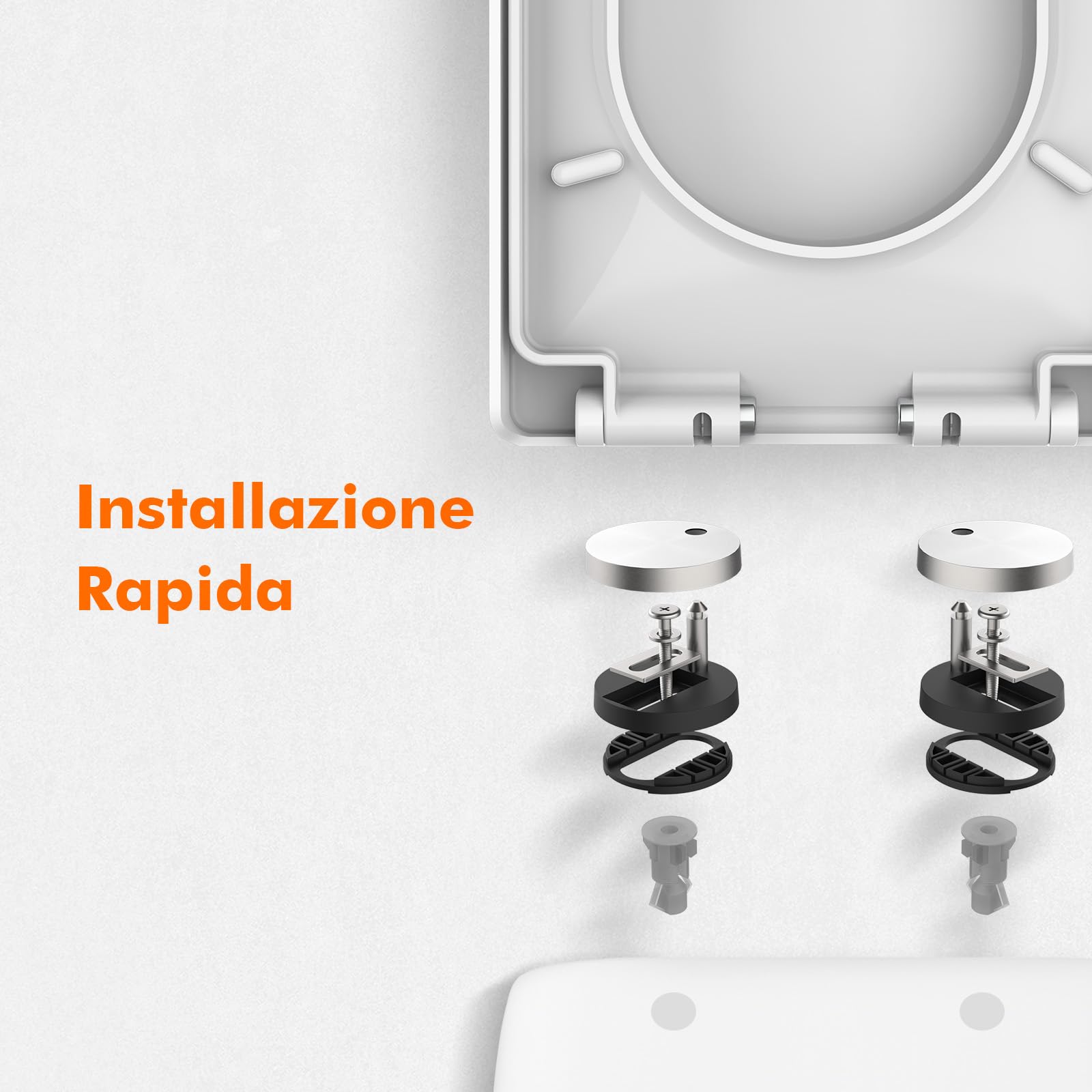 Ibergrif M41001 Sedile WC, Copriwater Universali D Forma, Tavoletta WC con Chiusura Ammortizzata Soft-Close, Sgancio Rapido, Plastica Antibatterico Facile da Pulire, Bianco
