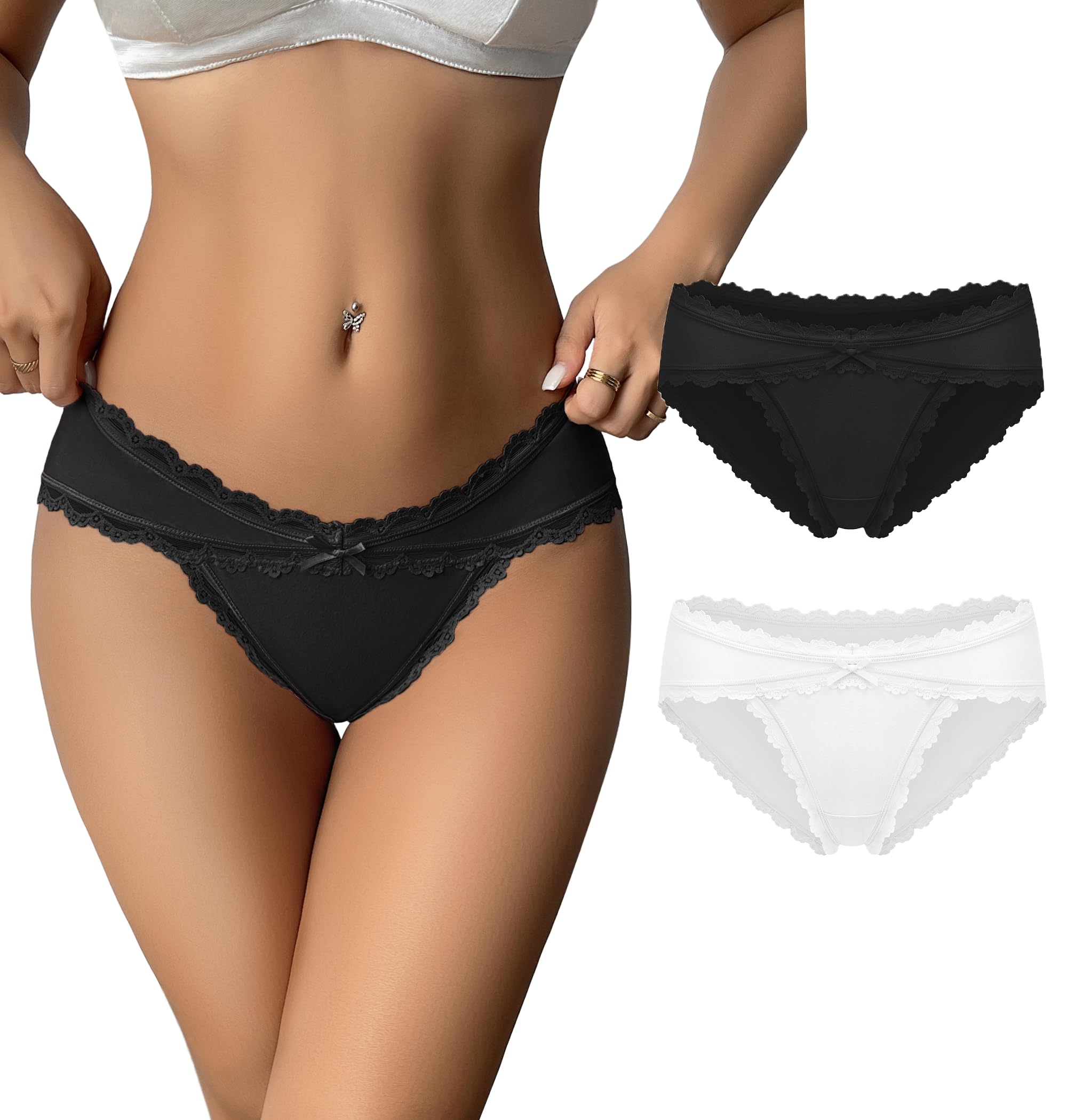 Avidlove Womens Underwear Cotton Panties Cheeky Bikini Underpanties Lace Stretch Hipster Briefs: XX-Large Black/White