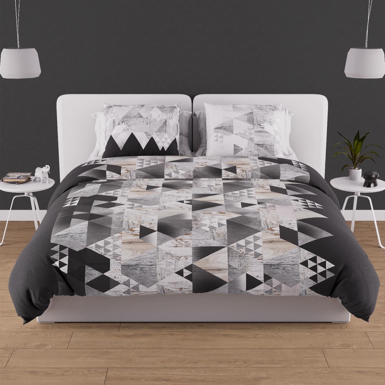 Soleil d'ocre Nordic Duvet Cover Set, Cotton, White, x cm, Cotton, gray, 240 x 220 cm