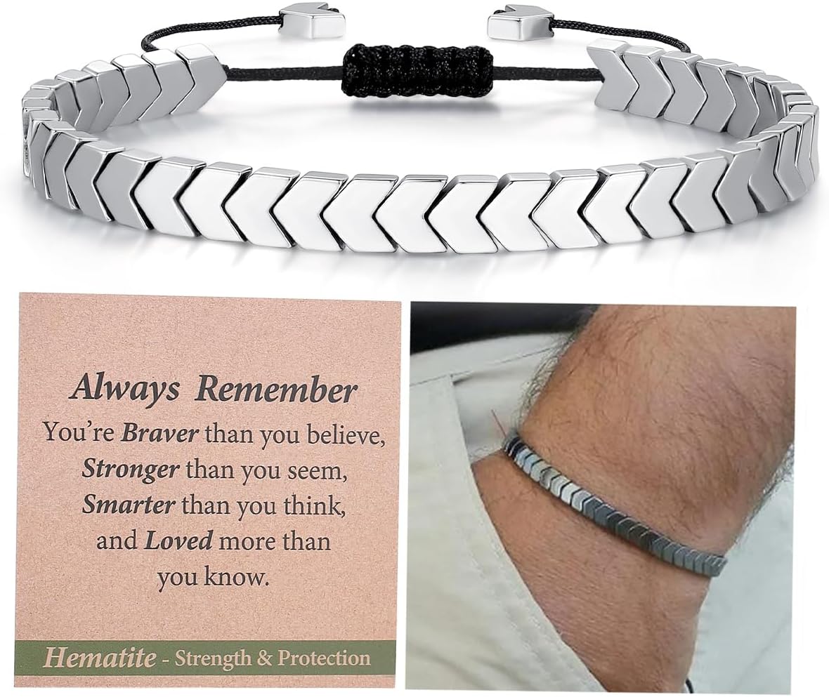 Valentines Day Gifts for Him/Her-Strength/Protection-Natural Hematite Arrow Bracelet-Unisex Style/Adjustable/Handmade Gifts