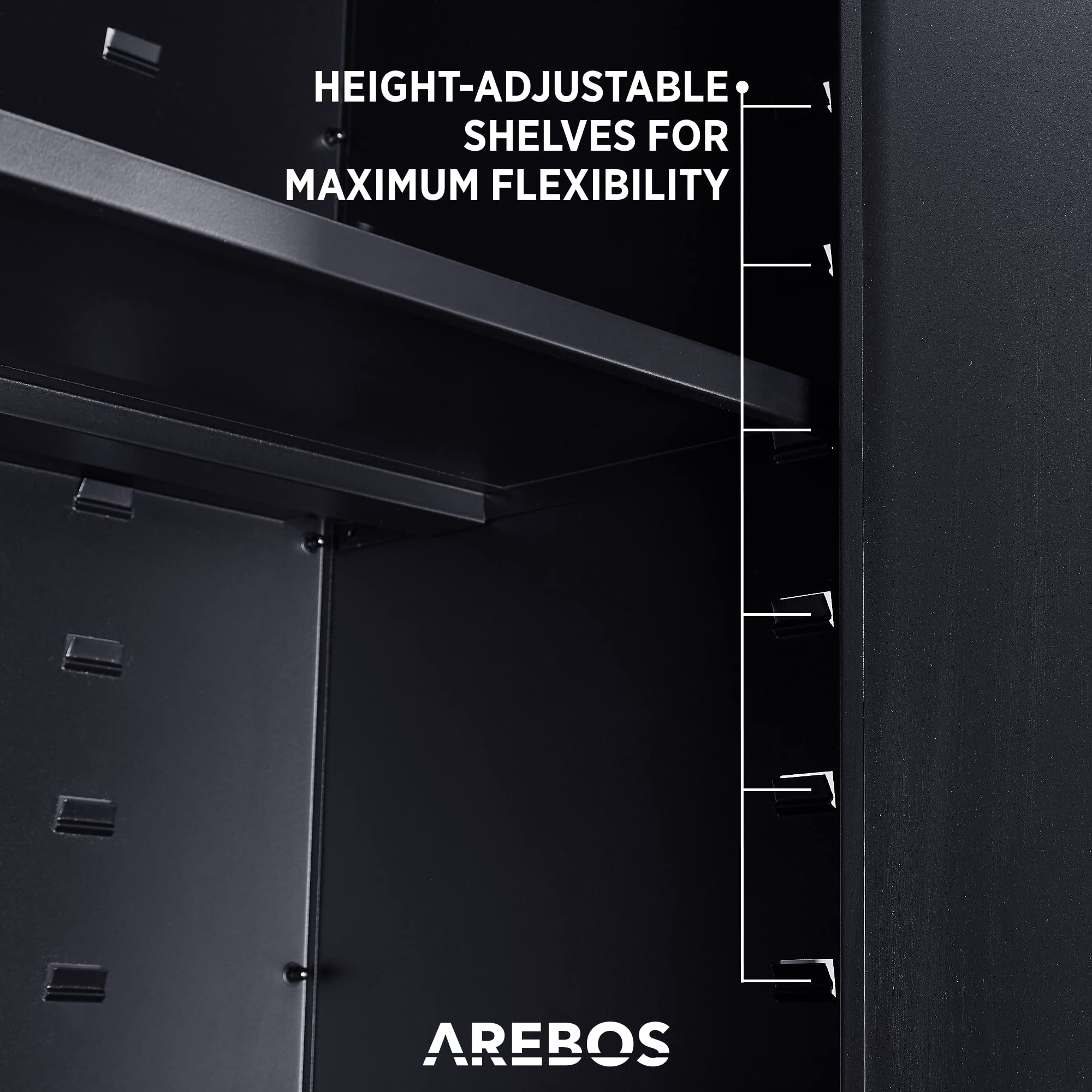 Arebos Armadietto da ufficio, 140 x 90 x 40 cm, 2 ante, con 3 ripiani regolabili in altezza, con serratura a cilindro, colore nero