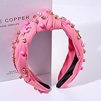 Vista 5 de Diadema rosa con lazo de esperanza de cristal y perla, diadema anudada para concientización sobre el cáncer de mama, accesorios para el cabello