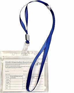 Ln, Immunization Record Vaccine Card Travel Protector ID Holder 4x3 with Blue Lanyard