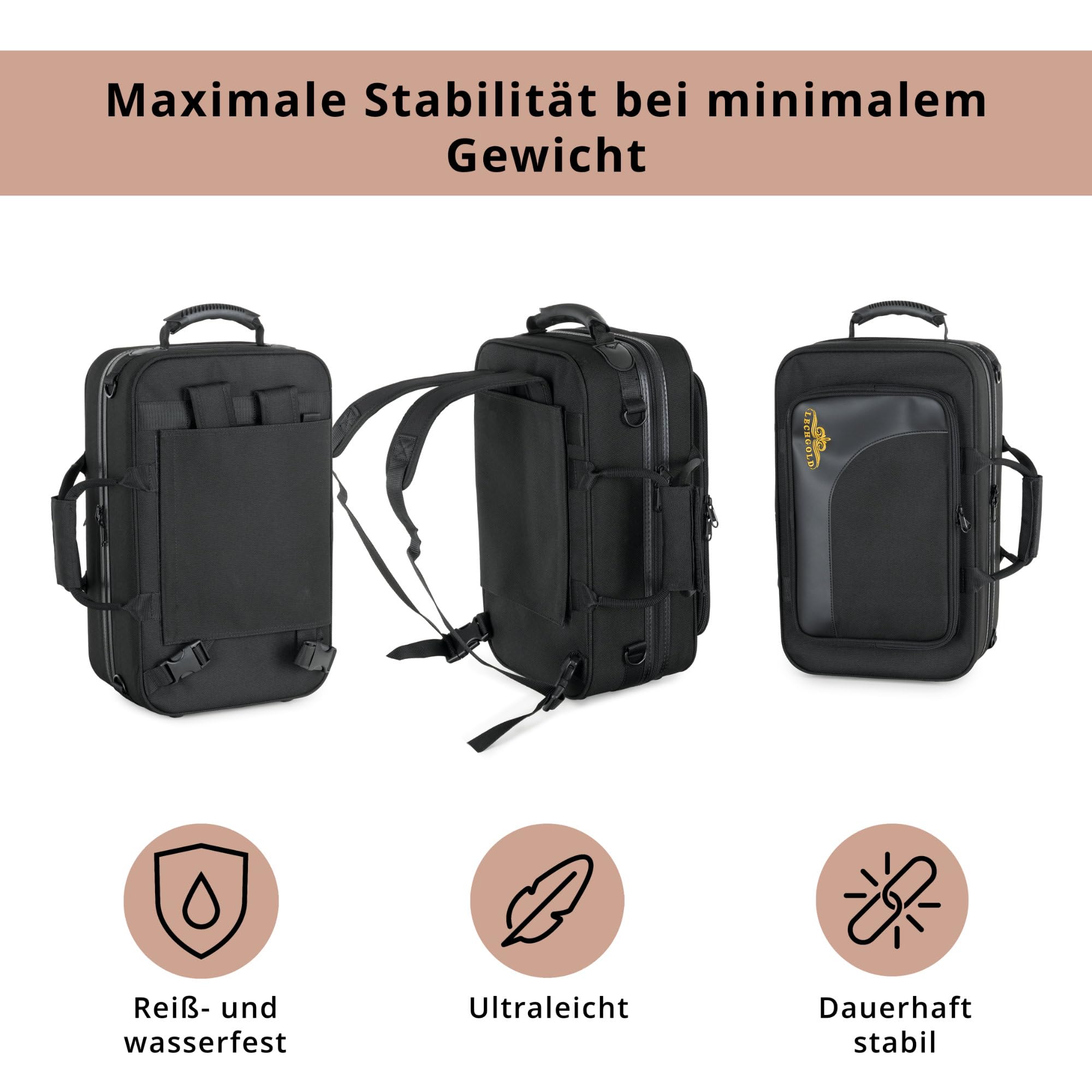 Étui Léger Lechgold Pour Bugle Bb - Lightcase Pour Tous Les Bugles Courants Avec Soupapes Perinet - Rembourrage Thermique - Poche Extérieure - Harnais De Sac À Dos - Embouchure Et Accessoires - Noir