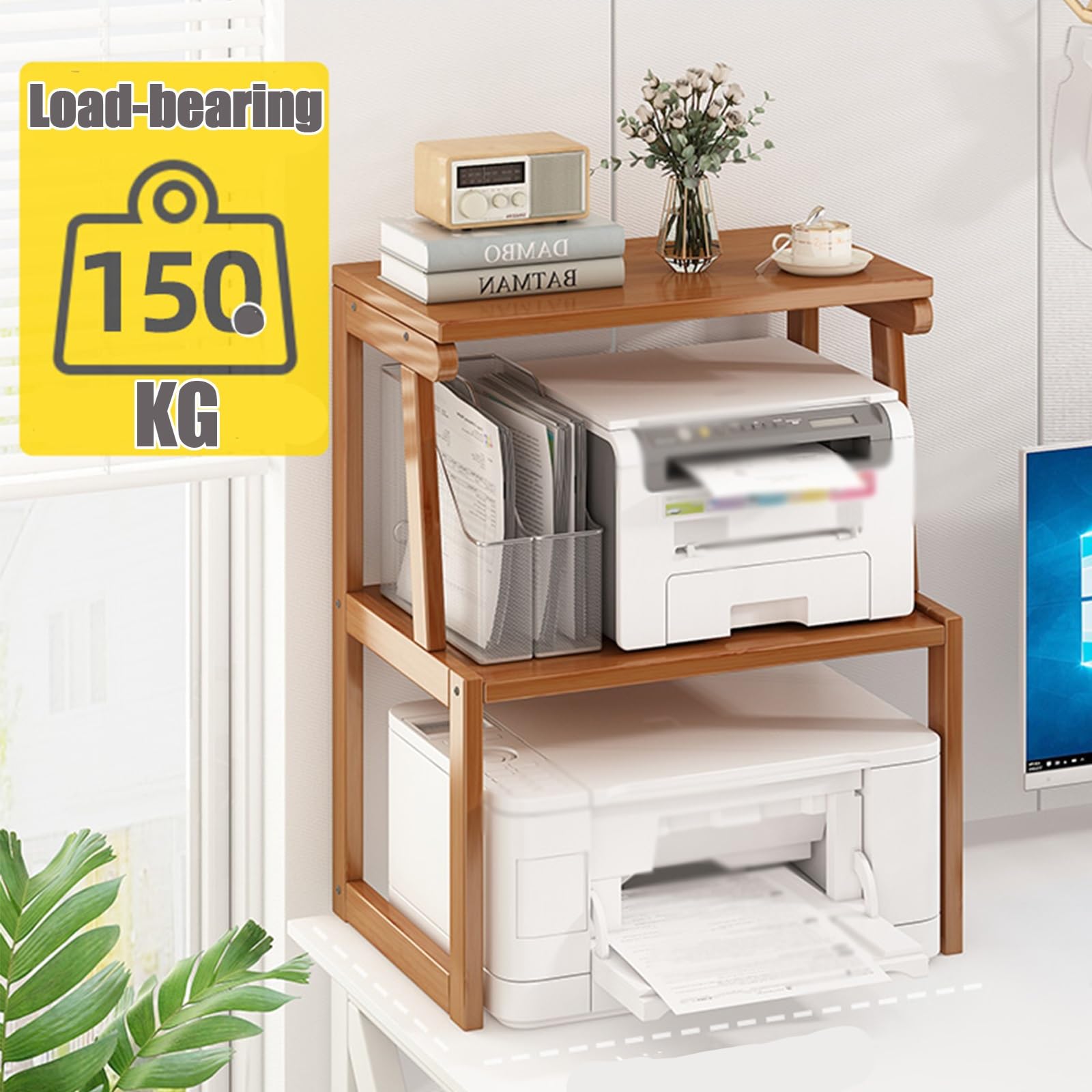 Mensola Porta Stampante Mobiletto Con Ruote Supporto Per Stampante In Legno Porta Stampante Da Scrivania Tavolo Per Stampanti A 3 Livelli Con Ruote Supporto Per Monitor In Legno(Brown,3rd flo