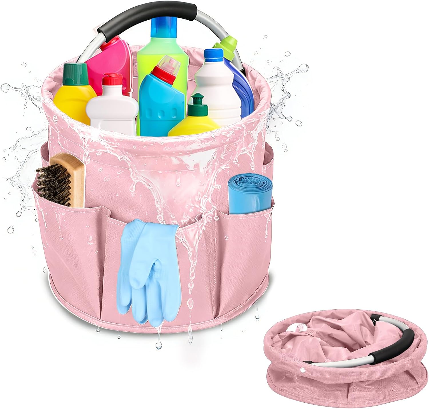 Qivine Cleaning Caddy for Cleaning Supplies, 17L Cleaning Supply Caddy with Handle Foldable Cleaning Supplies Organizer Bucket Tool Bag Organizer Cleaning Products Organizers for Home, Garden
