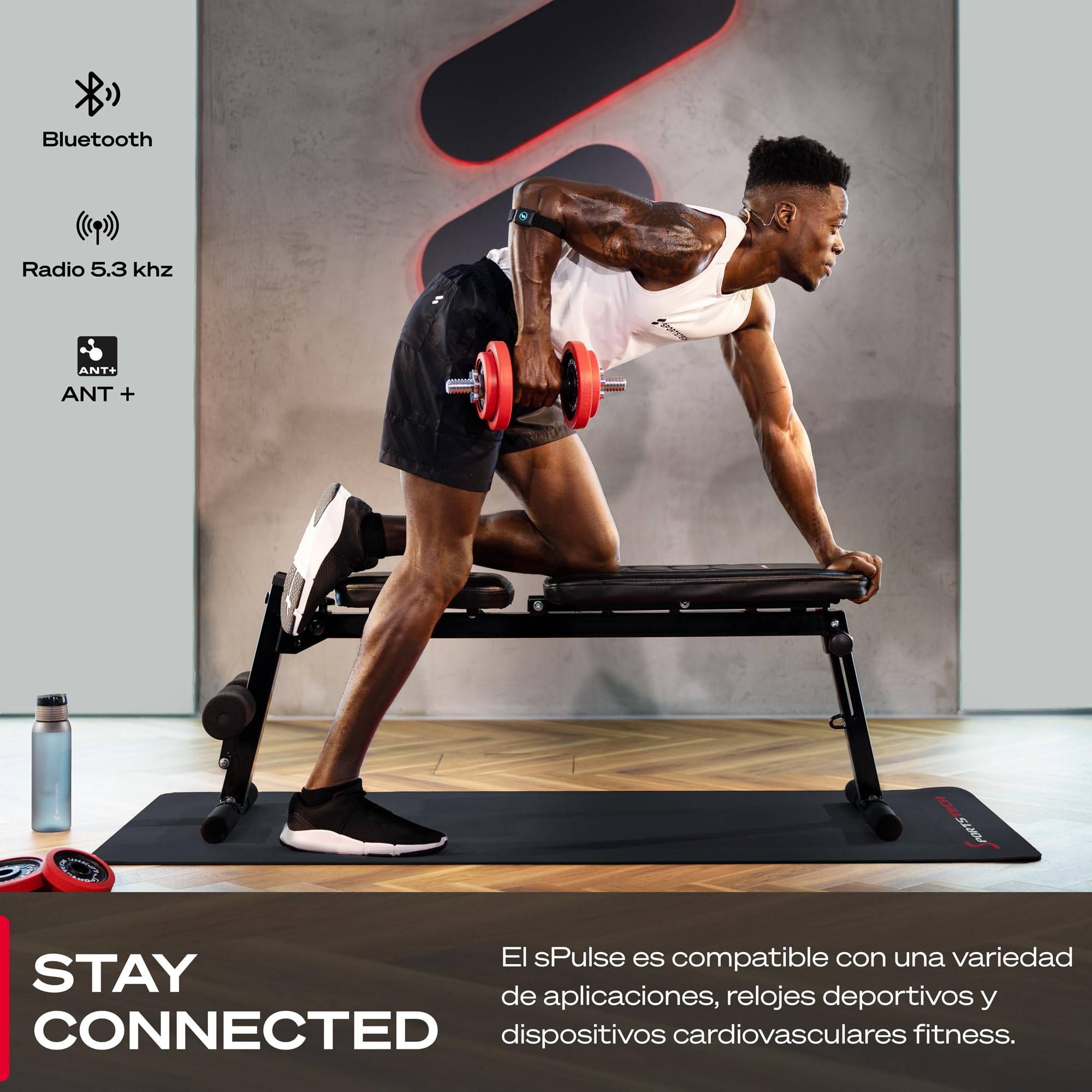 Pulsómetro sPulse - Sensor de frecuencia cardíaca para la muñeca - Conectividad vía Bluetooth y con Sensor LED | Pulsómetro HRM Inteligente sin Correa para el Pecho | Fitness Tracker Sense Run