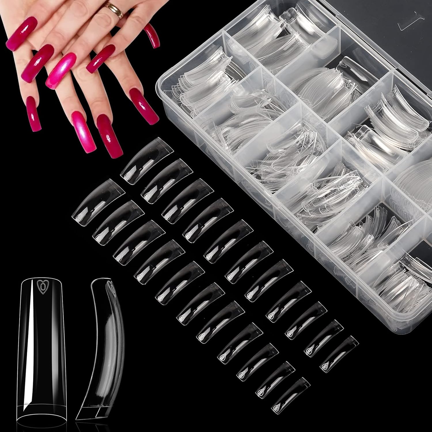 Yokilly Clear Coffin Nails Tips, 550PCS Long C Curved Nail