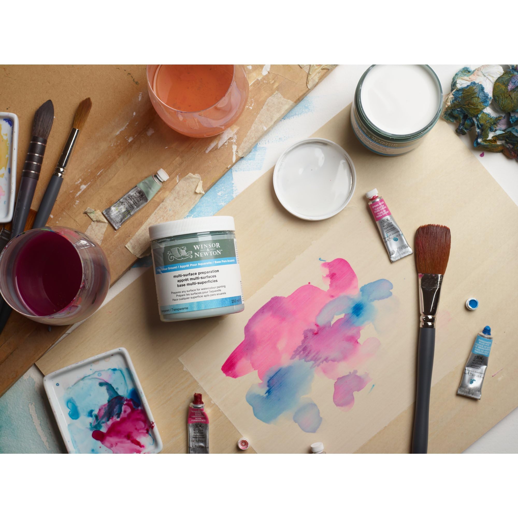 Winsor & Newton 3060002 Aquarell Grundierung Transparent 250 ml (Watercolor Ground) – Für Leinwand, Holz, Glas, Metall & Kunststoff – Unsichtbare Grundierung für leuchtende Farben