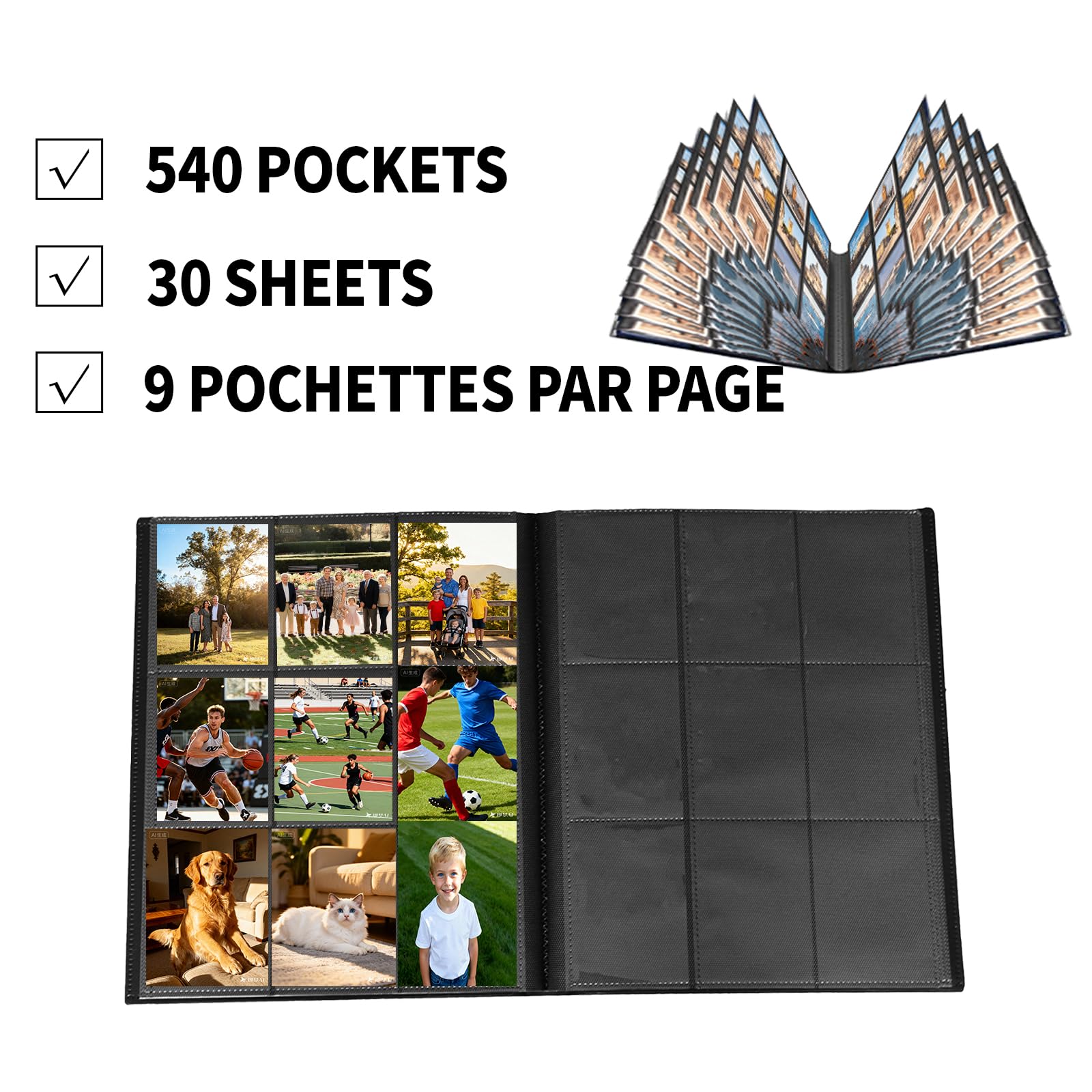 540 Tasche Album Porta Carte, 30 Pagine Raccoglitore Porta Carte, Impermeabile Album Carte Collezionabili, Libro Porta Carte Compatible con Varie Carte da Collezione (Nero)
