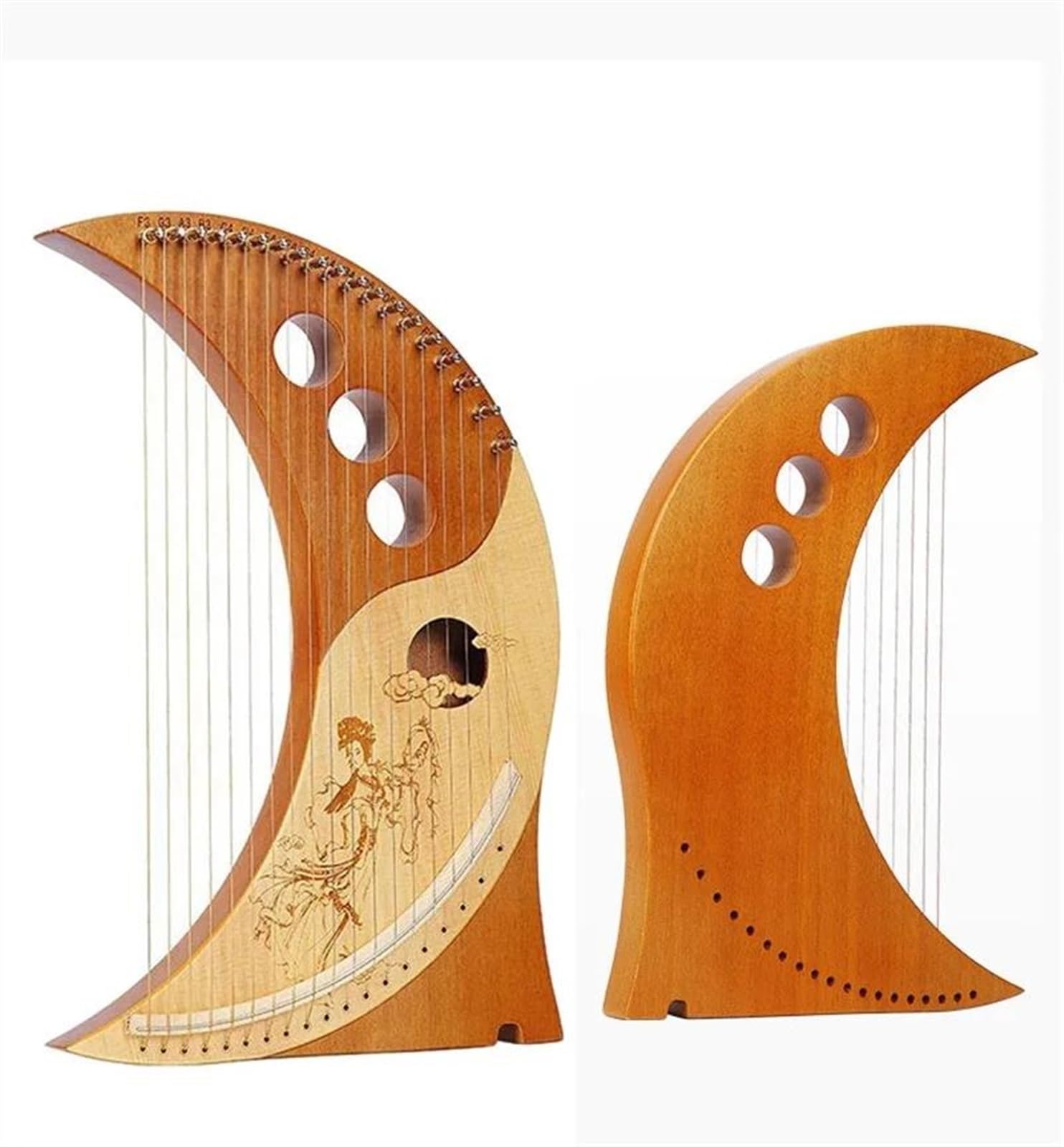 harfe instrument 19-saitige Lyra Massivholzfurnier-Harfe Phonetische Symbole Exquisite Schnitzereien Musikinstrument Mit Stimmschlüssel