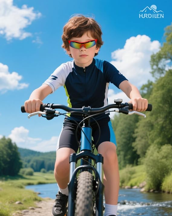 Polarized Kids Cycling Sunglasses, 4 UV Interchangeable Lenses, Boys Girls Lightweight Glasses for Softball,Baseball