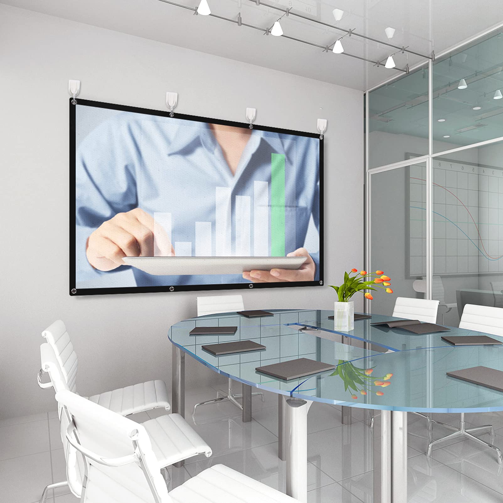 FAVOMOTO Projector Screen, Polyester Projection Cloth Foldable Non-crease Projector Curtain Outdoor Movie Home Theater Screen Projection Wall Display for Indoor Outdoor Party