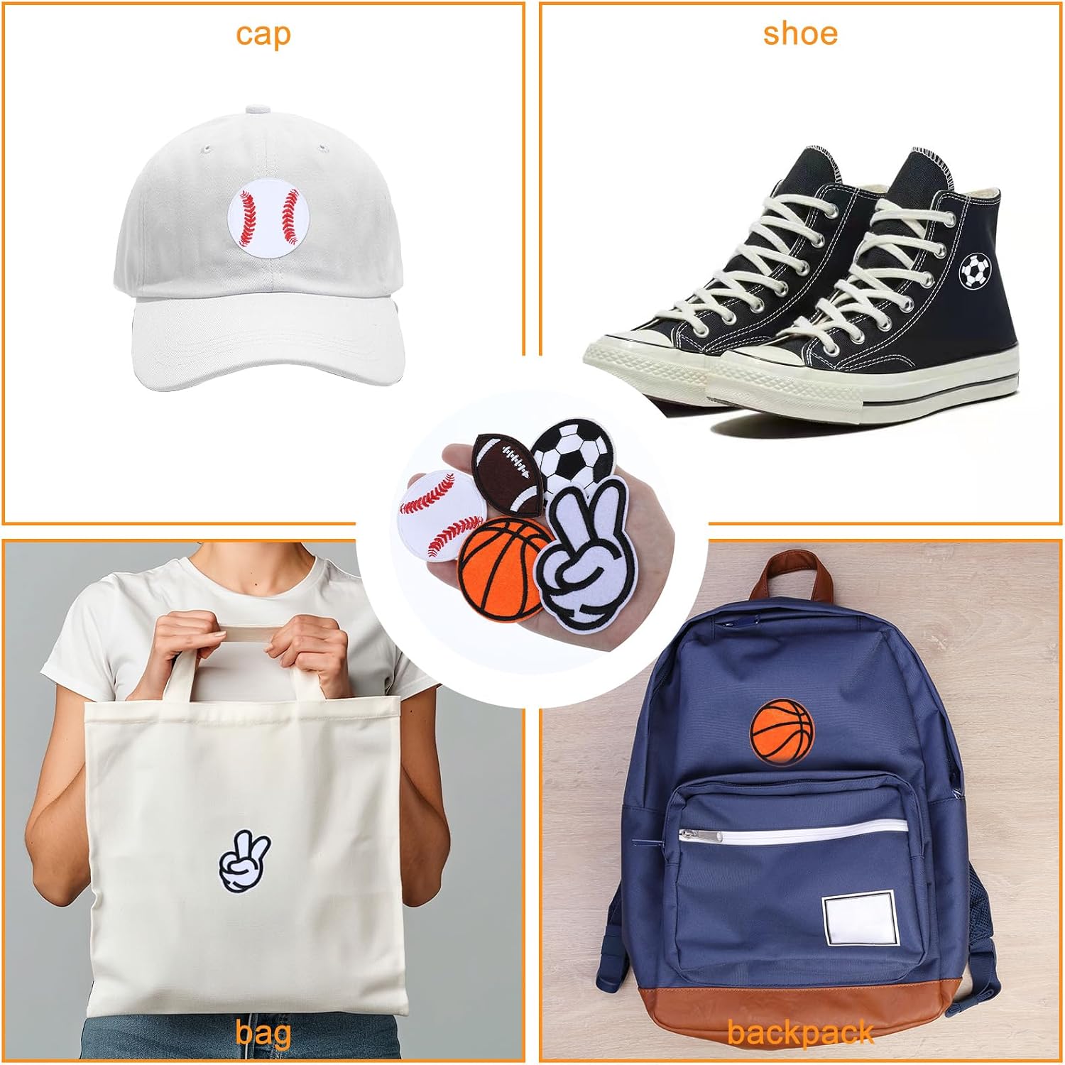 10 Pcs Sports Iron on Patches, Baseball Basketball Soccer Football Patches Iron On/Sew on Embroidered Appliques Patch for Boys Sports Fan Repair Clothes Jacket Backpack Jeans Hats