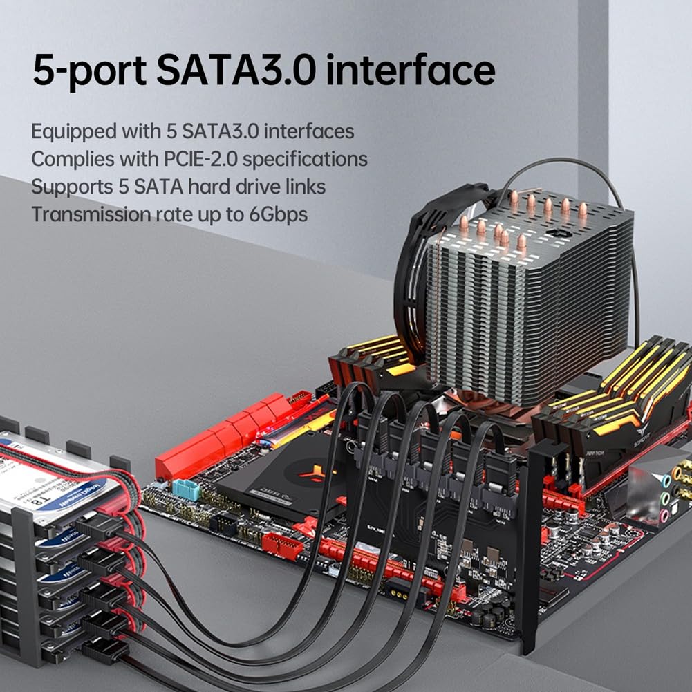 SHABD Adaptador PCIe A SSD SATA 3 III 3.0 de 5 Puertos y 6 Gbps. Tarjeta Controladora PCI-e PCI Express X1. Soporte para Tarjeta de Expansión X4 X8 X16