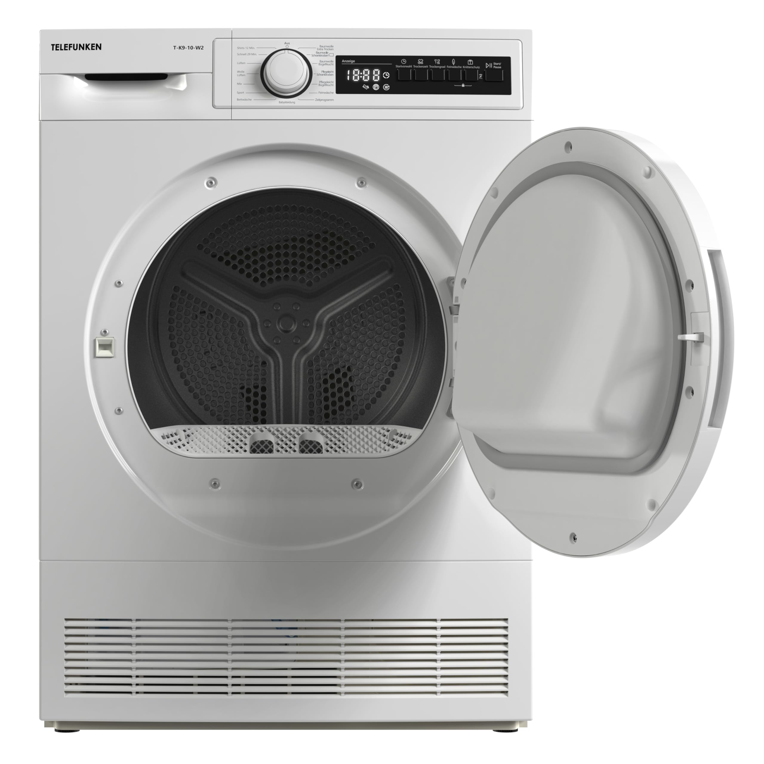 Telefunken T-K9-10-W2 Kondenstrockner / 9kg Trockner mit 15 Programmen, Startzeitvorwahl, Knitterschutz & reversierenden Trommelbewegungen, weiß