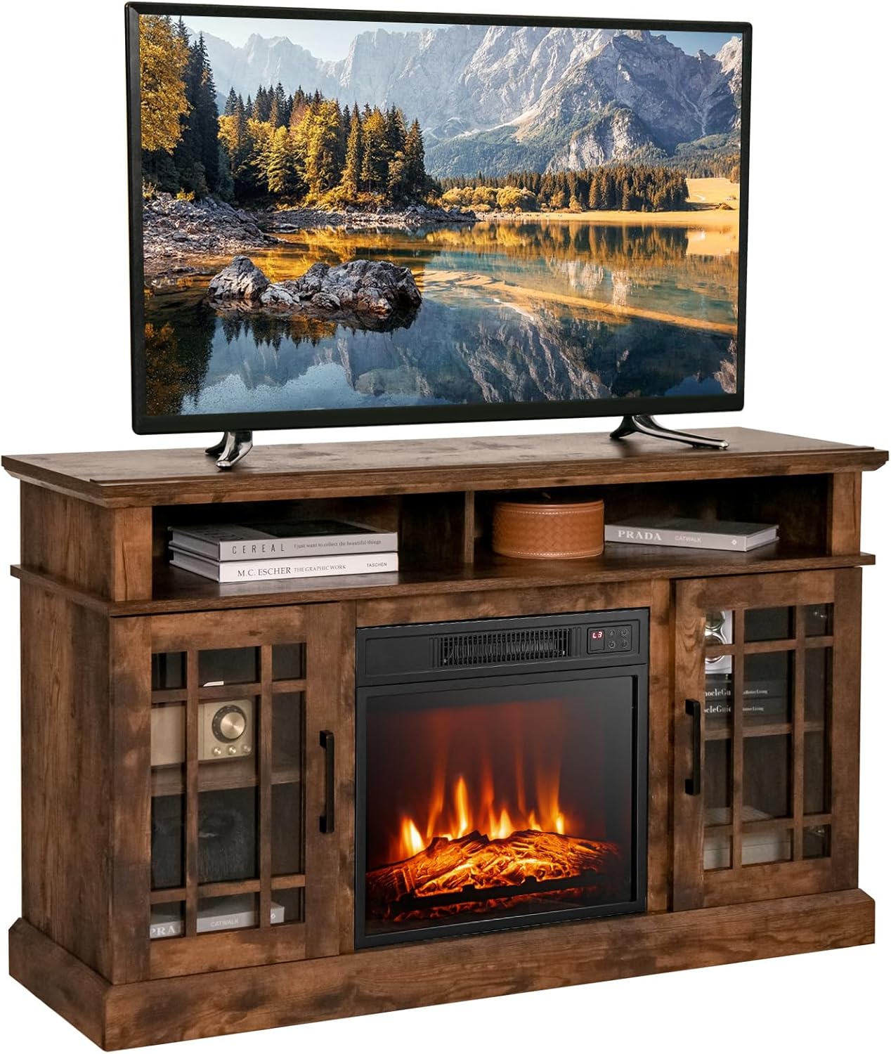 COSTWAY Electric Fireplace TV Stand for TVs Up to 55 Inches, 18Inch