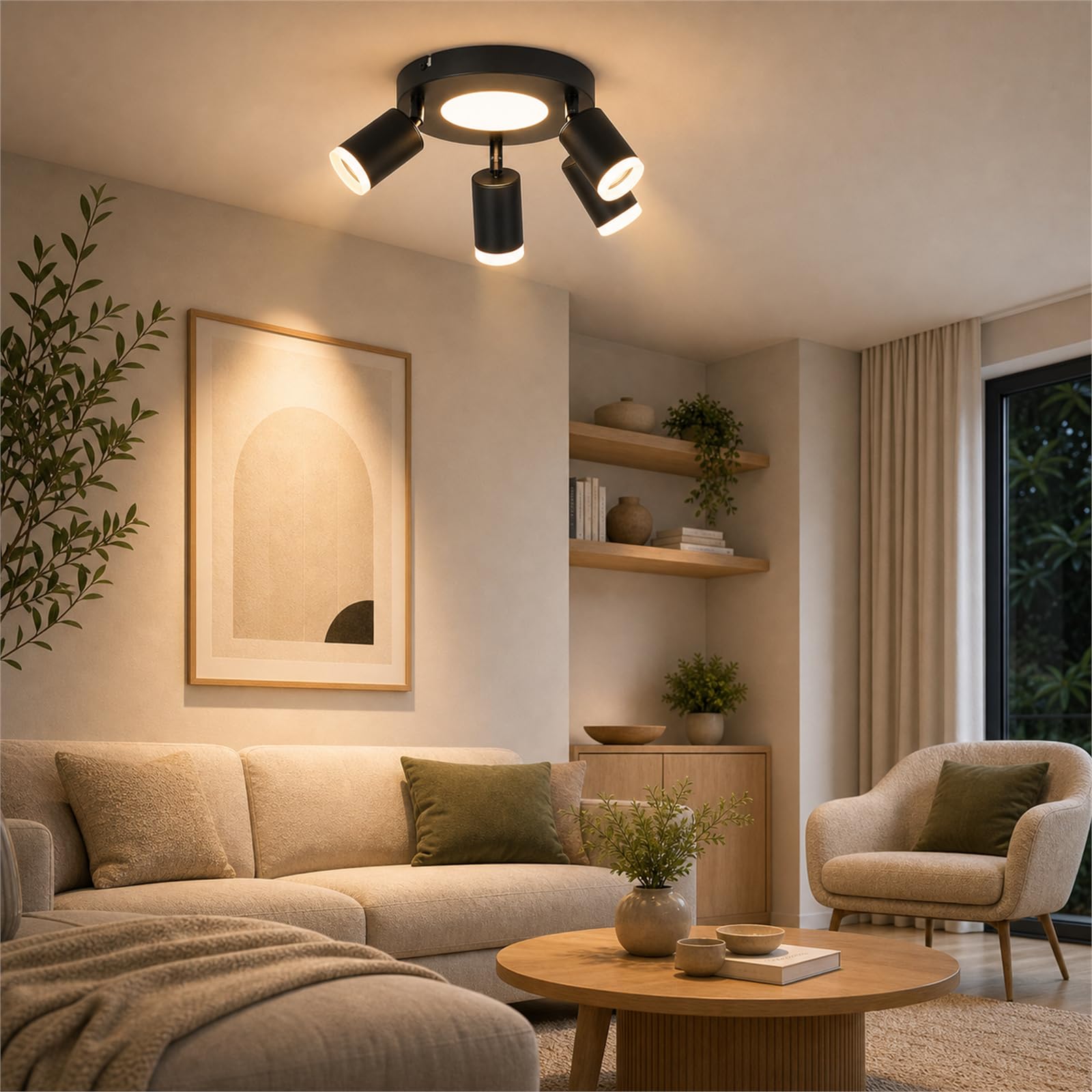 LED Deckenstrahler 4 Flammig Rund Schwarz Deckenlampe Warmweiß