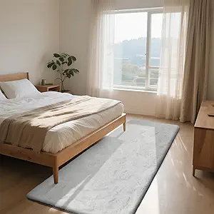 Soft Runner Rugs for Bedroom, White 3x7 Area Rugs Fluffy Rug Shaggy Area Rug Carpet, Bedside Rug for Living Room Bedroom Kids Room Home Decor