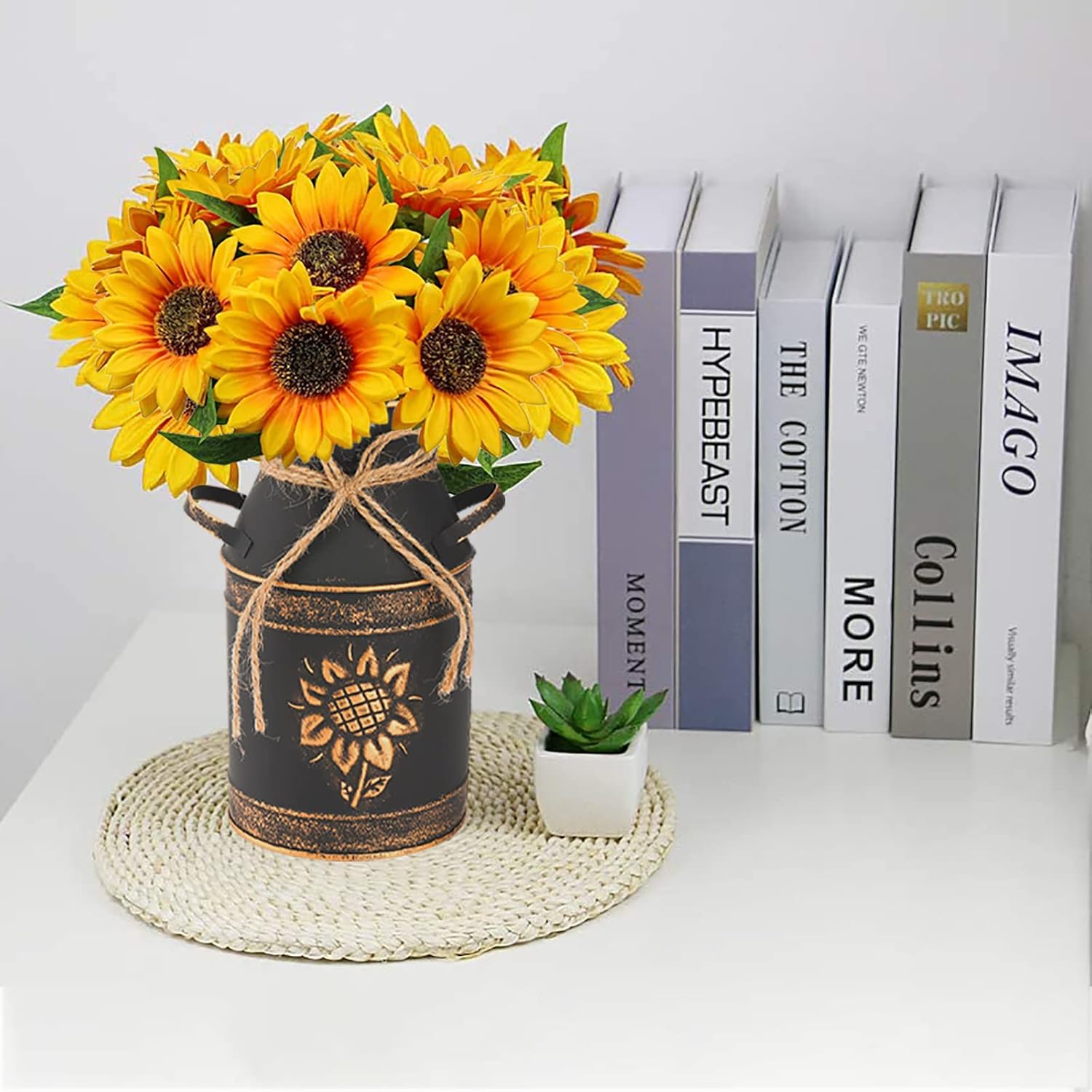 Frcctre 2 Pack Rustic Metal Milk Can Galvanized Vase, 7.5" Shabby Chic Vase Farmhouse Milk Jug Vases Vintage Decorative Metal Flower Vases for Living Room, Bedroom, Dinning Table - Image 4