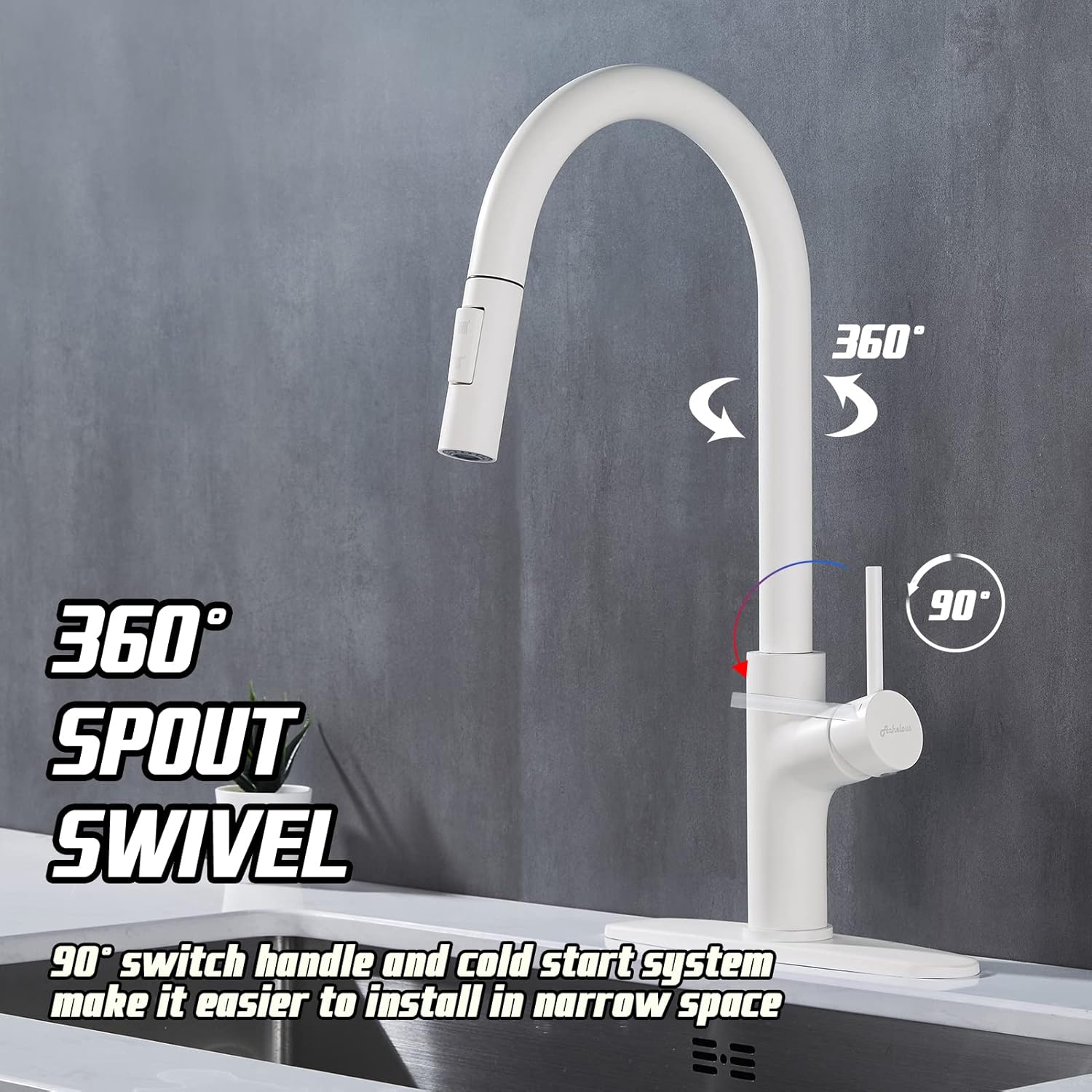 Achelous White Kitchen Faucet with Pull Down Magnetic Docking Sprayer,Modern Stainless Steel Pull Out RV Kitchen Sink Faucets,Single Handle Deck Mount,Grifos De Cocina