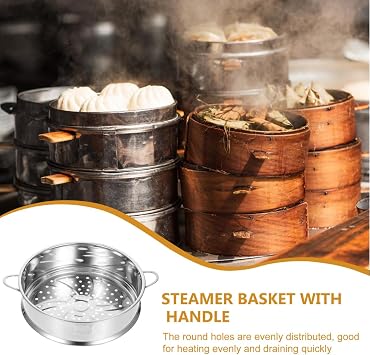 Hemoton 12 Inch Stainless Steel Steamer Basket Stackable Steamer Insert for Pots Multi-Functional Vegetable Rack for Dumplings Fish Meat Rice Cooking