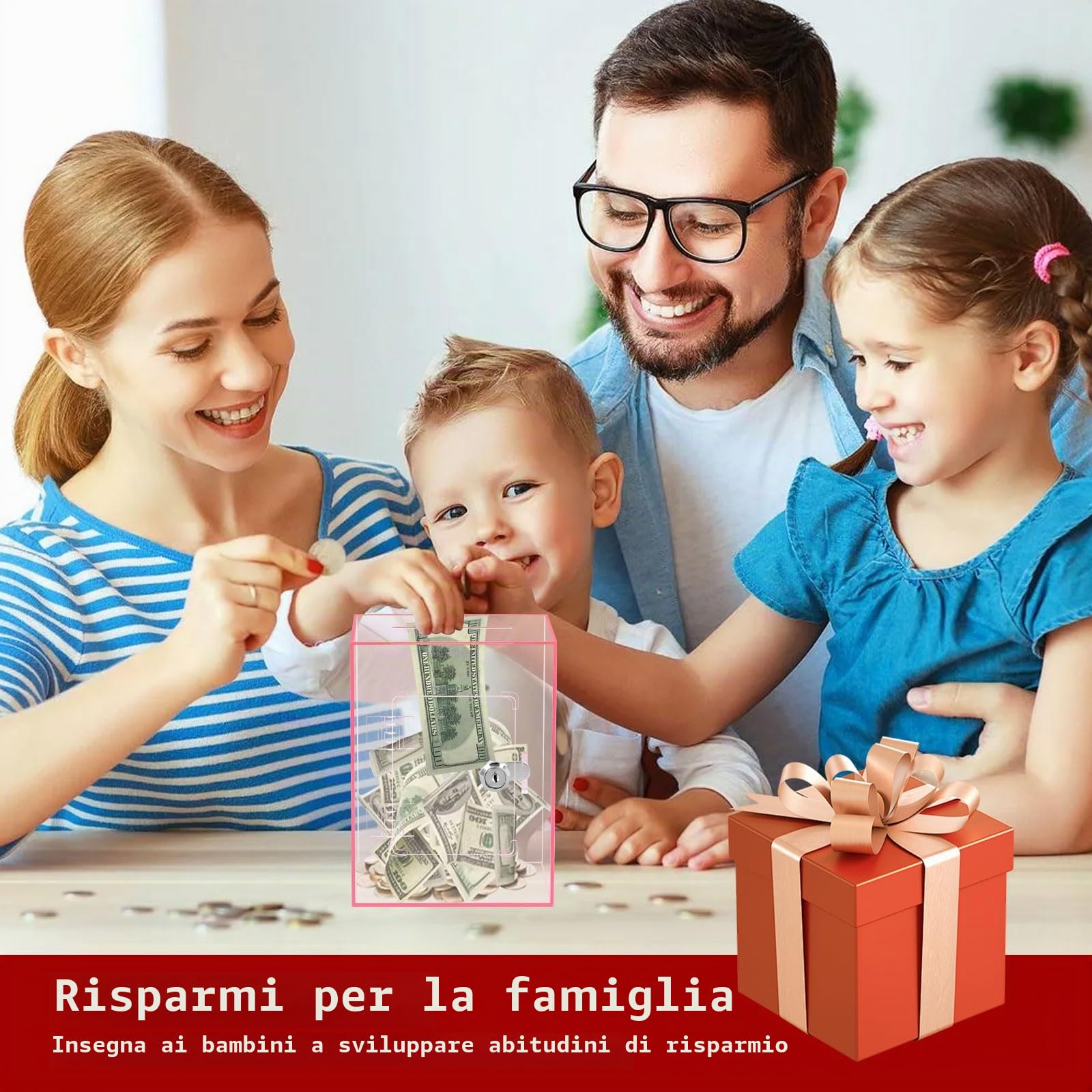 Salvadanaio Trasparente Acrilico, 20x15x12 cm Scatola di Donazione, Salvadanaio Apribile con Chiave, Scatola Raccomandata per Raccogliere Donazioni, per Risparmiare