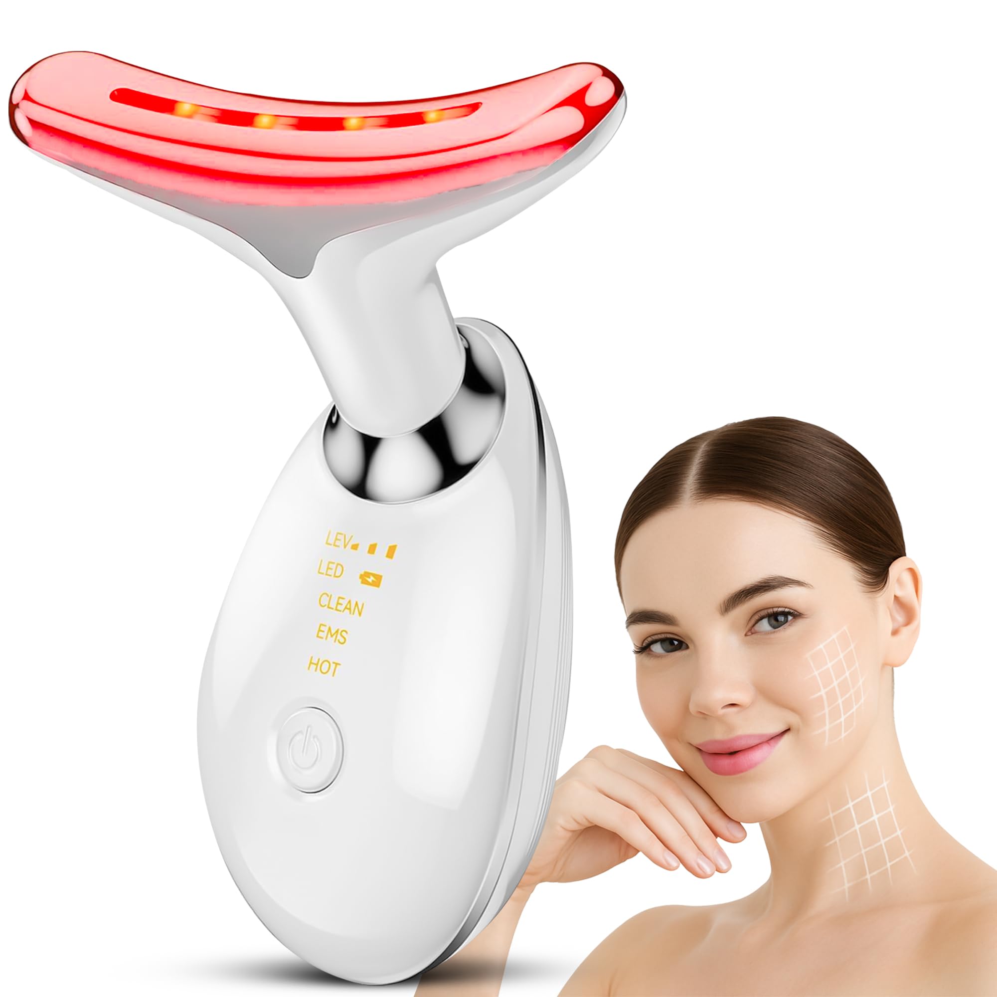 Massaggiatore Viso Antirughe Elettrico, Massaggiatore Facciale con 3 Colori Calore 45°C, Microcorrente EMS,per il ringiovanimento,lifting, rassodamento della pelle di viso e collo,