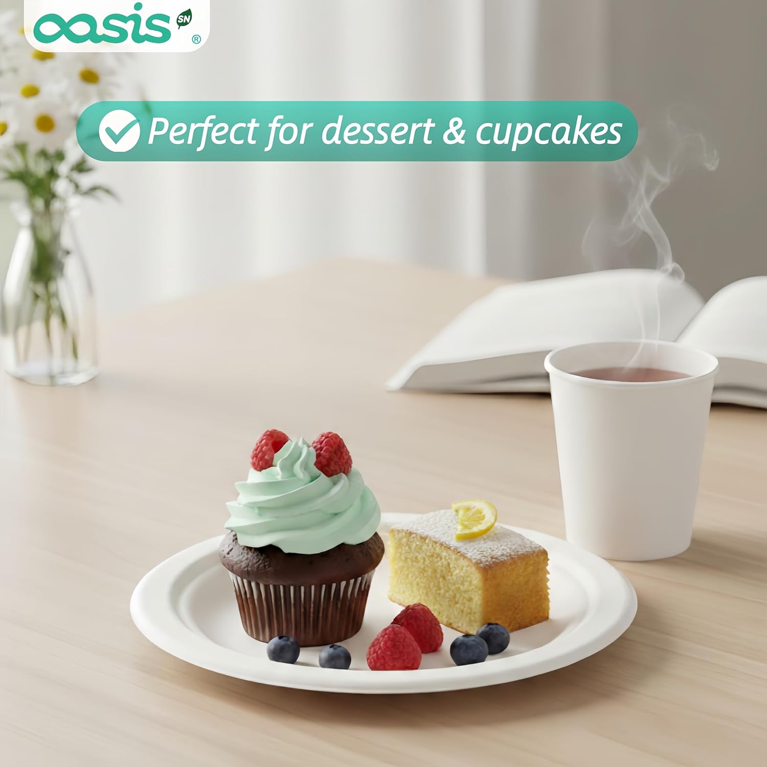 6 Inch 128 Pack Compostable Disposable Paper Plates, Small Dessert Plates, Heavy Duty Sugarcane Bagasse, Biodegradable Eco-Friendly, Perfect for Kids Meals & Parties, White - Image 3