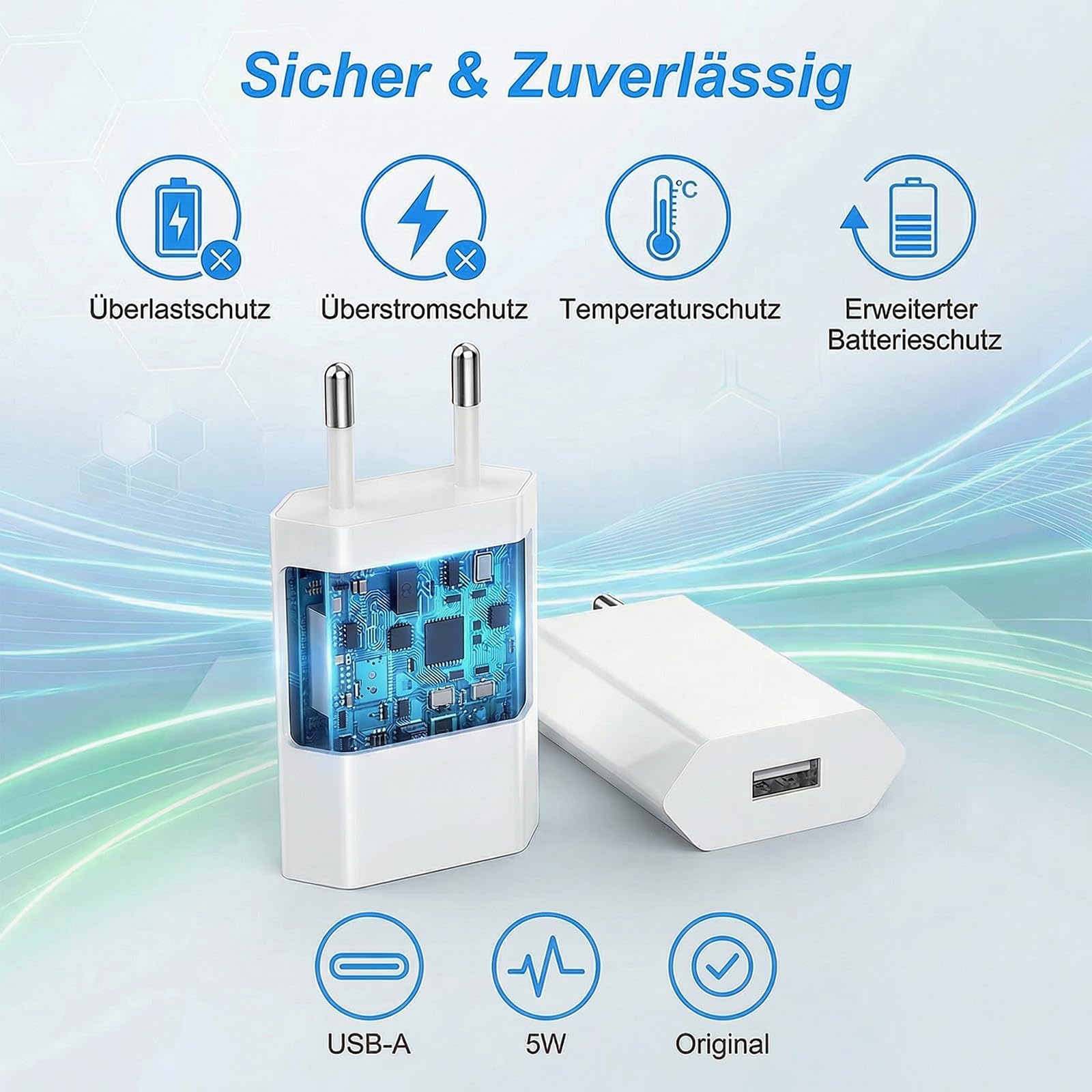 Set di 2 caricabatterie USB 5 V 1 A, spina USB e alimentatore di rete, spina universale compatibile con la serie iPhone e Samsung, Xiaomi, Huawei e altri smartphone