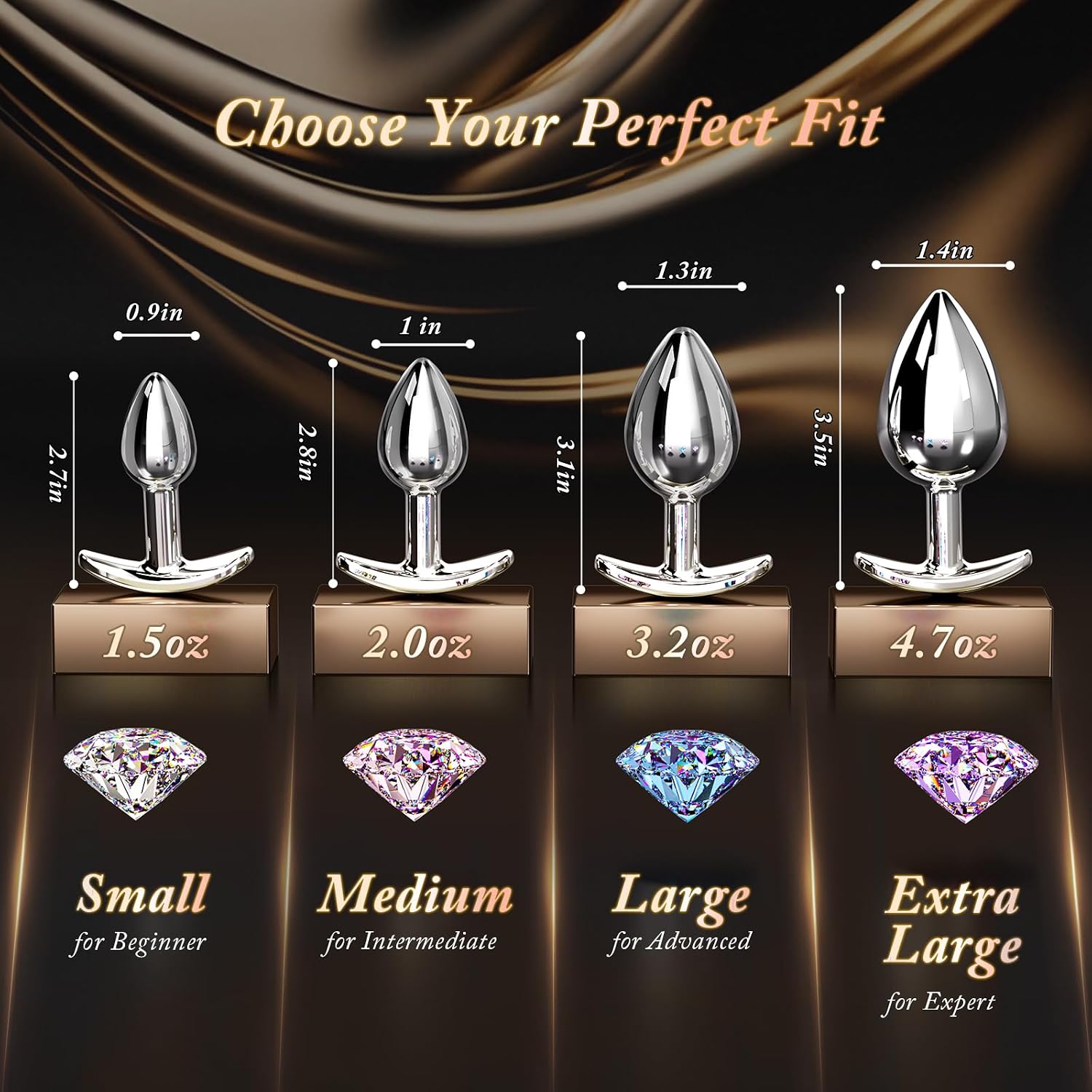 Anal Plug Beginner Set Anal Toys - Beginner 4 Piece Set Sex Toys with Crystal Hook Base SM Sex Toys for Adult Games Toy Anal Trainer Kit buttplug for Adult Unisex Women and Men Couple