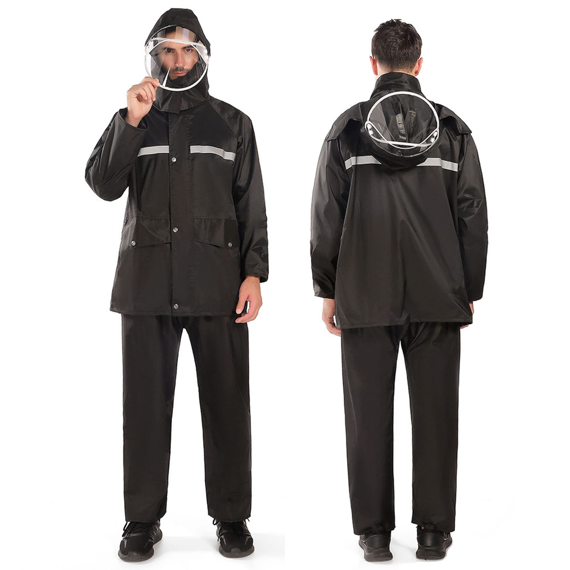 Traje de Lluvia Impermeable para Hombres y Mujeres, Equipo de Lluvia a Prueba de Viento Ropa de Trabajo (Chaqueta con Capucha & Pantalones) Conjuntos para Ciclismo Senderismo Camping Pesca