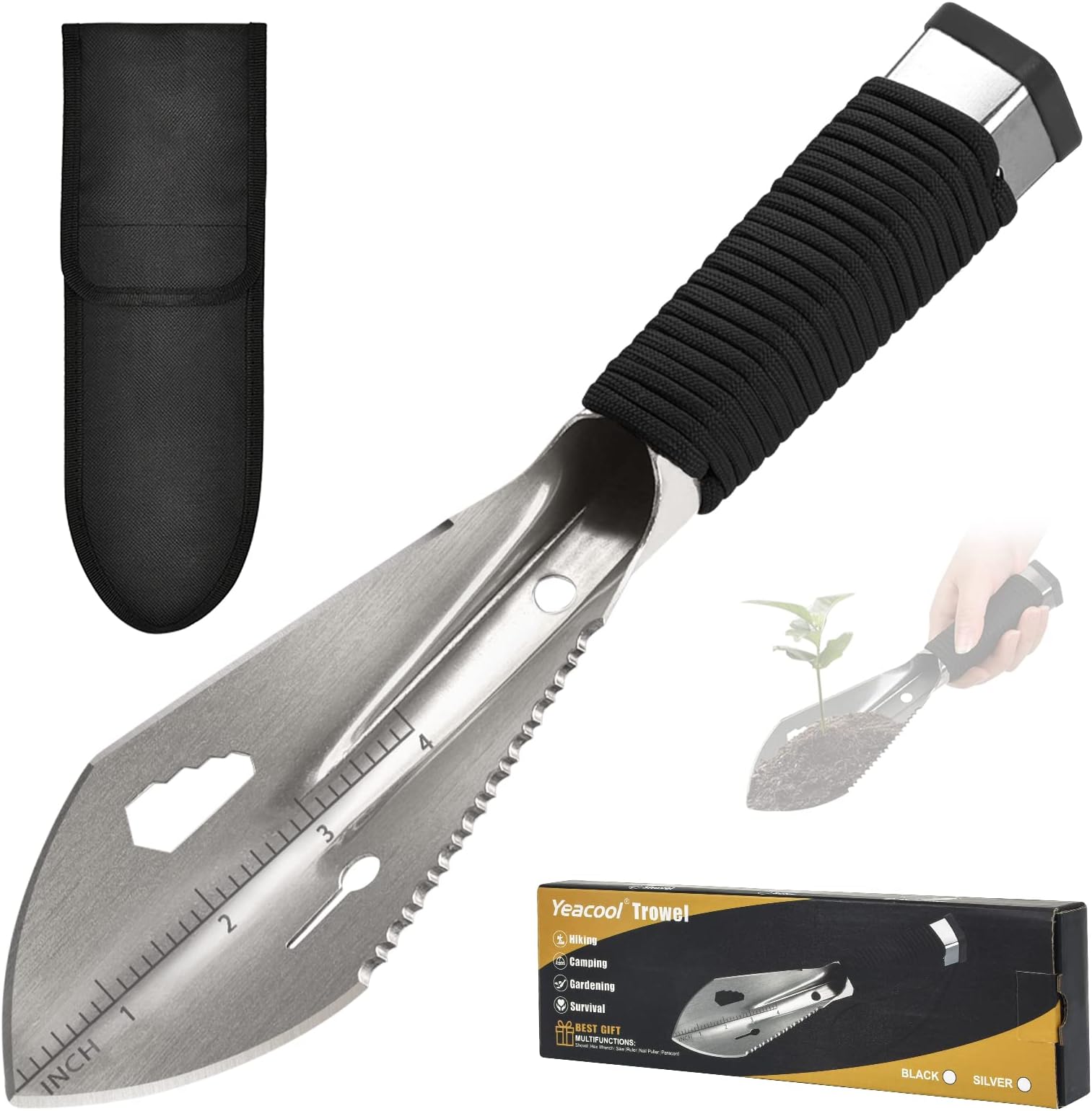 Backpacking Shovel, Camping Hand Trowel, Lightweight Hiking Shovel, Small Potty Multitool with Carrying Pouch for Digging, Metal Detecting, Gardening, Survival and Outdoor