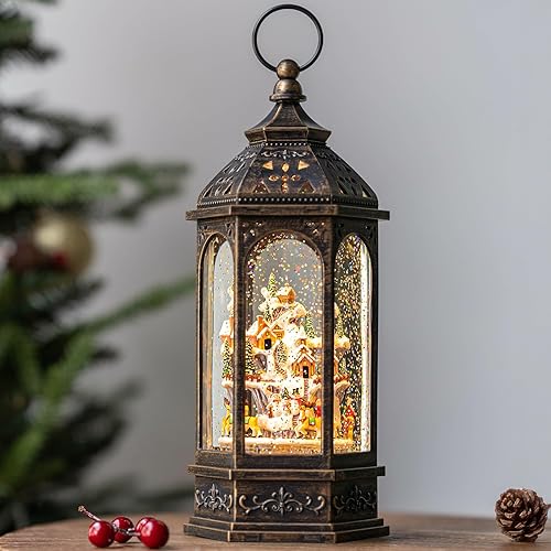 Miniatura 9 de Linterna de globo de nieve de Navidad, linterna de agua iluminada con cable USB y funciona a baterías, para regalos y festivales, pueblo de Navidad