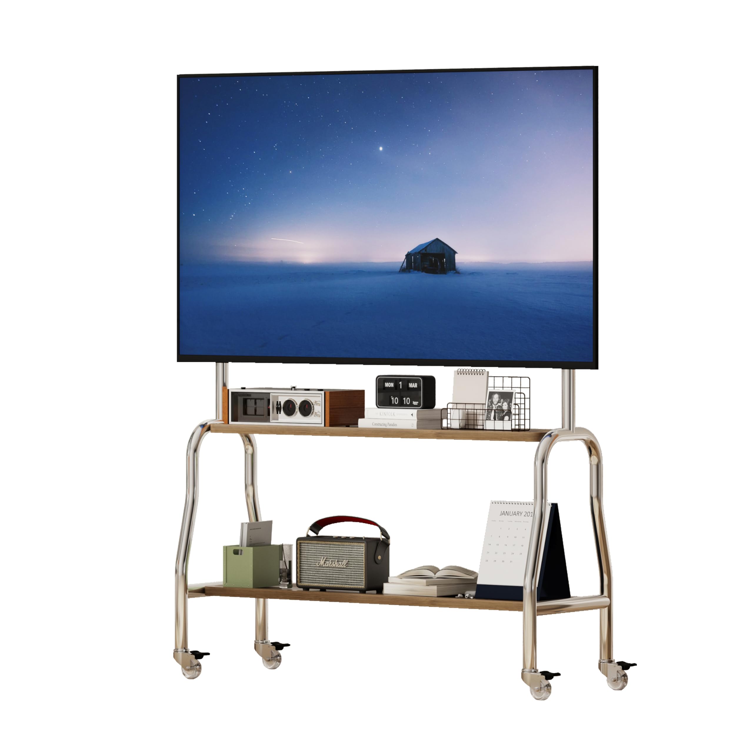 MEGA FURNIT TV Stand with Wheels, TV Stand Fits 43-75 Inch TV Screen up to 110 LB, Height Adjustable Rolling Television Stand for Living Room, Bedroom