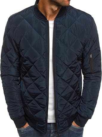 Mens Bomber Diamond Winter Jackets Packable Quilted Stand Collar Jacket Casual Warm Rib Lightweight Coat