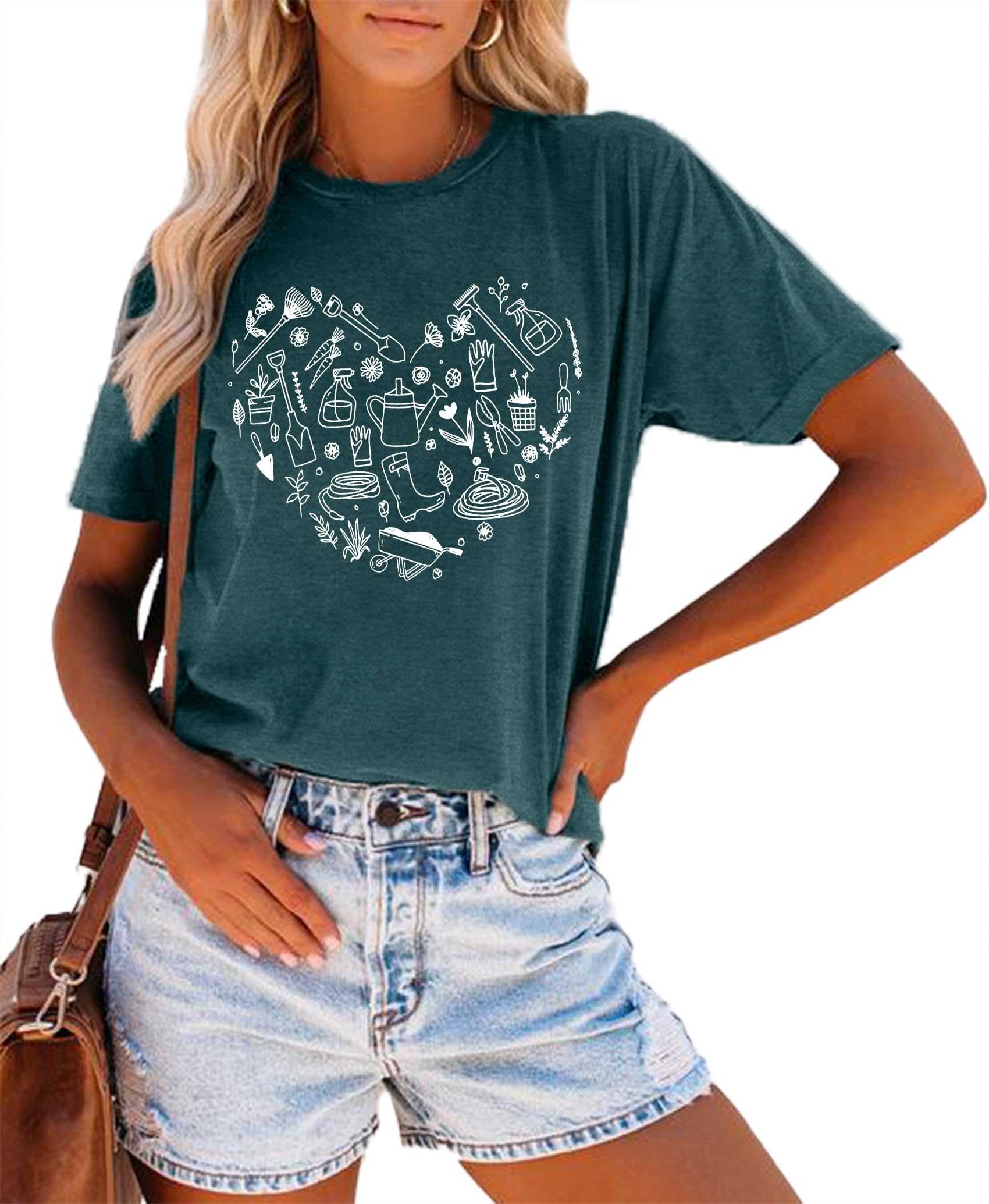 Garden Shirts for Women Plant Love Heart Graphic Shirt Farmer Short Sleeve Gardener Gift Plant Tee Tops