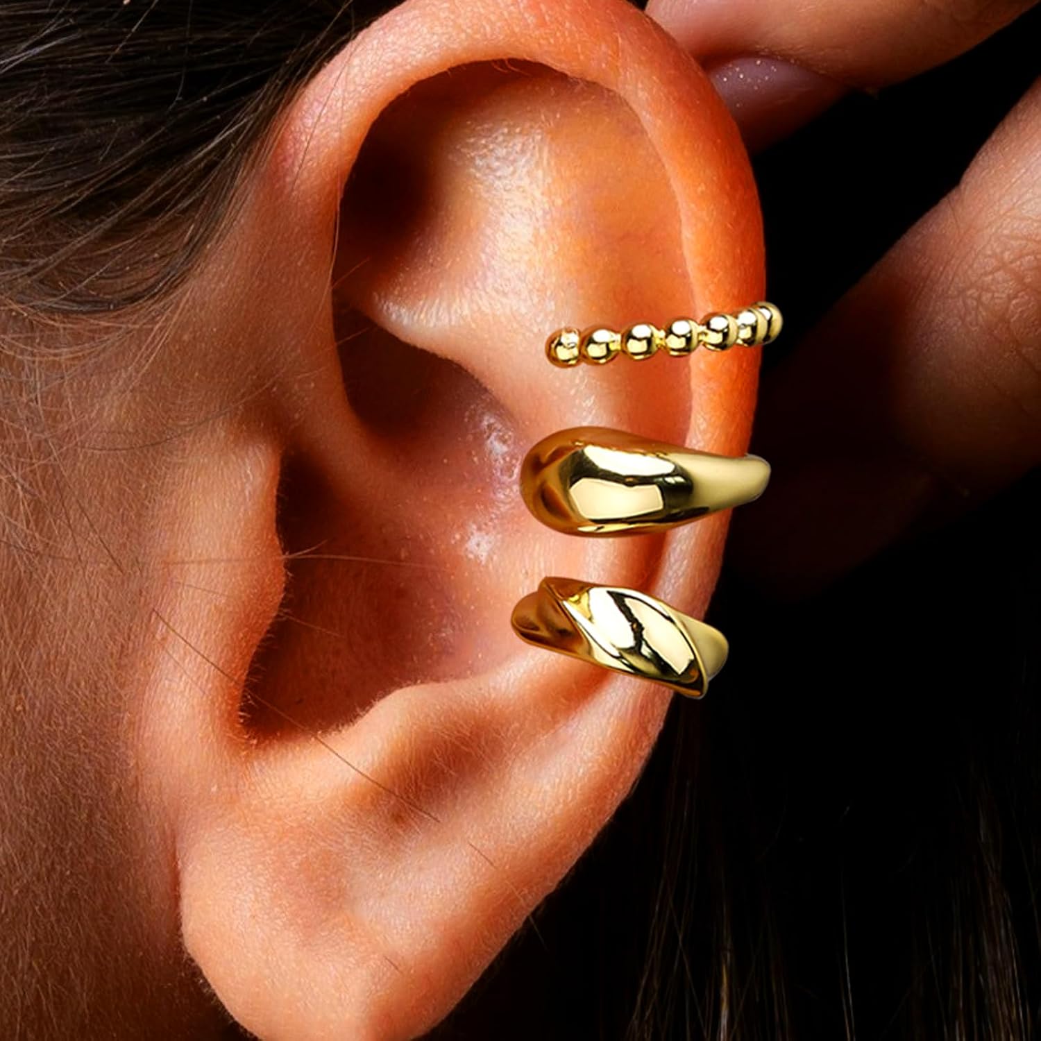 3Pcs Ear Cuffs Non Piercing for Women，14K Gold Plated Hypoallergenic Cuff Earrings Trendy clip Earrings for Women Cartilage Gold Jewelry Gift