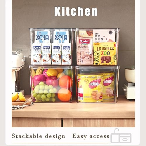 Miniatura 6 de Contenedores de almacenamiento de plástico transparente con tapas, 4 unidades, contenedores de almacenamiento para aperitivos, cosméticos, libros,