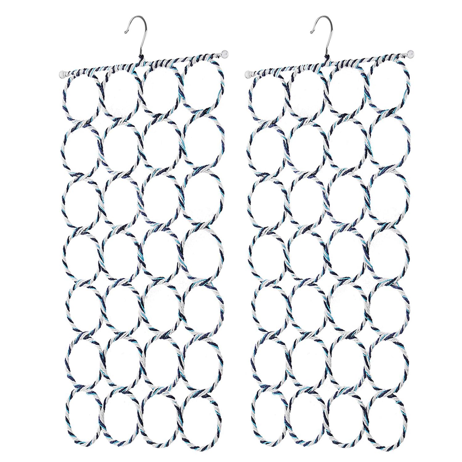 Flexzion Scarf Organizer for Closet - 28 Slot Scarf Hanger Hijab Organizer, Space Saver for Socks, Shawls, Ties, Towels, Belts, Multi Purpose Hanging Rack Storage, 2 Pack Colors May Vary