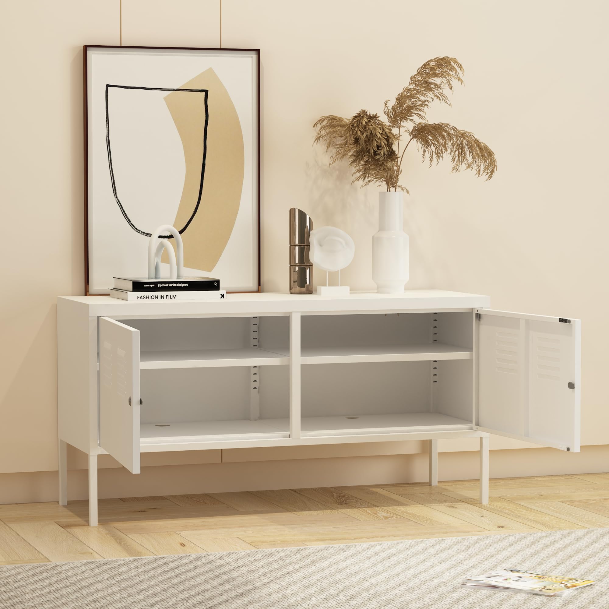 [en.casa] Sideboard Pyhtää Metallschrank Büroschrank 118x40x60cm Wohnzimmerschrank Aktenschrank Weiß abschließbar