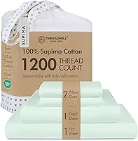 Vista 15 de Threadmill Sábanas de lujo de algodón Supima, sábanas de 100% algodón suaves de 1200 hilos de lujo para cama tamaño matrimonial, juego de 4 sábanas