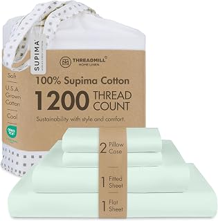 Threadmill 1200 Thread Count Supima Cotton Full Sheet Set, Sateen, 4-Piece | 100% Supima Cotton, Sateen Weave, 4-Piece Set, 17" Deep Pocket, All-Season, Hotel Quality, OEKO-TEX Certified