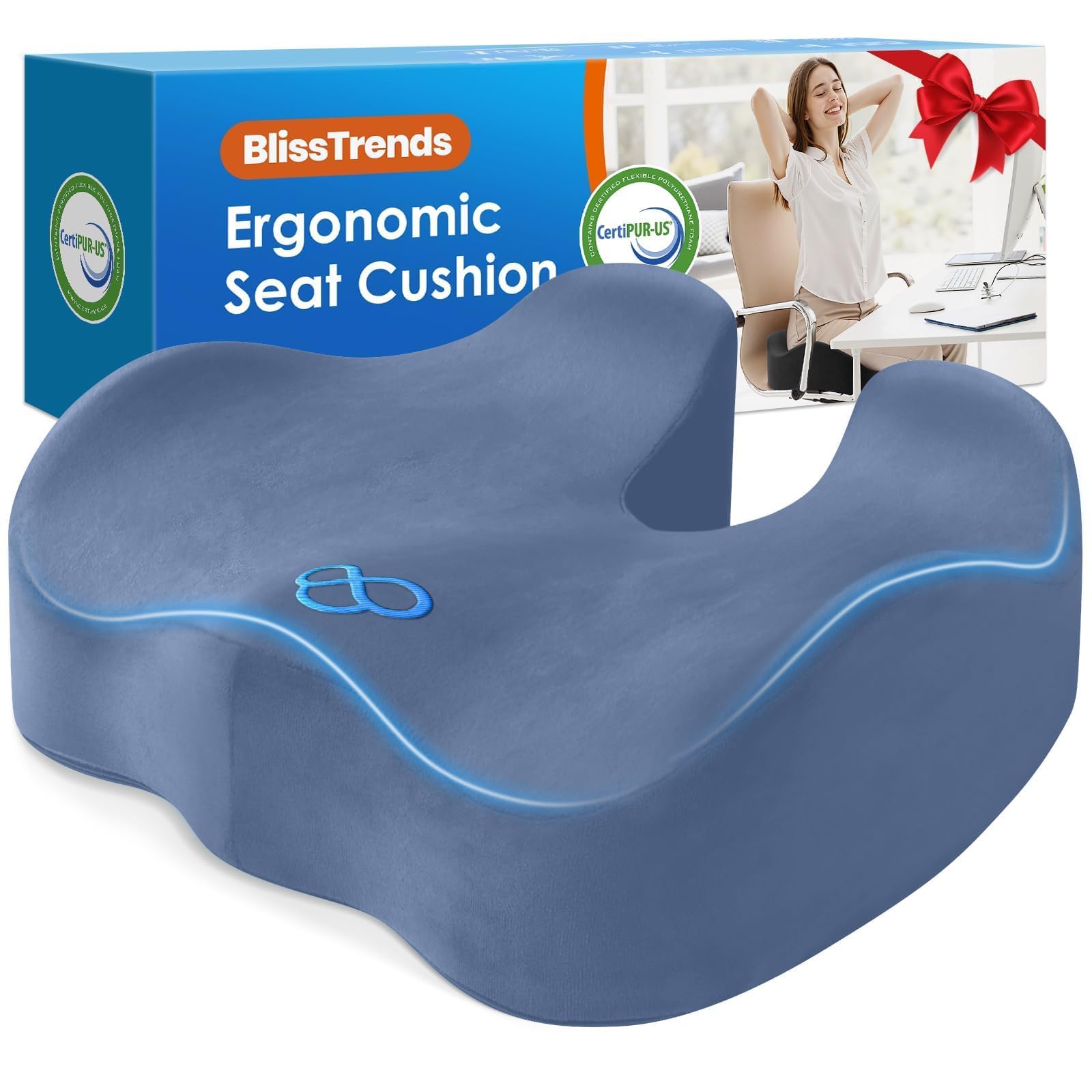 BlissTrends Memory Foam Seat Cushion for Office Chair &amp; Car Seat, LightBlue