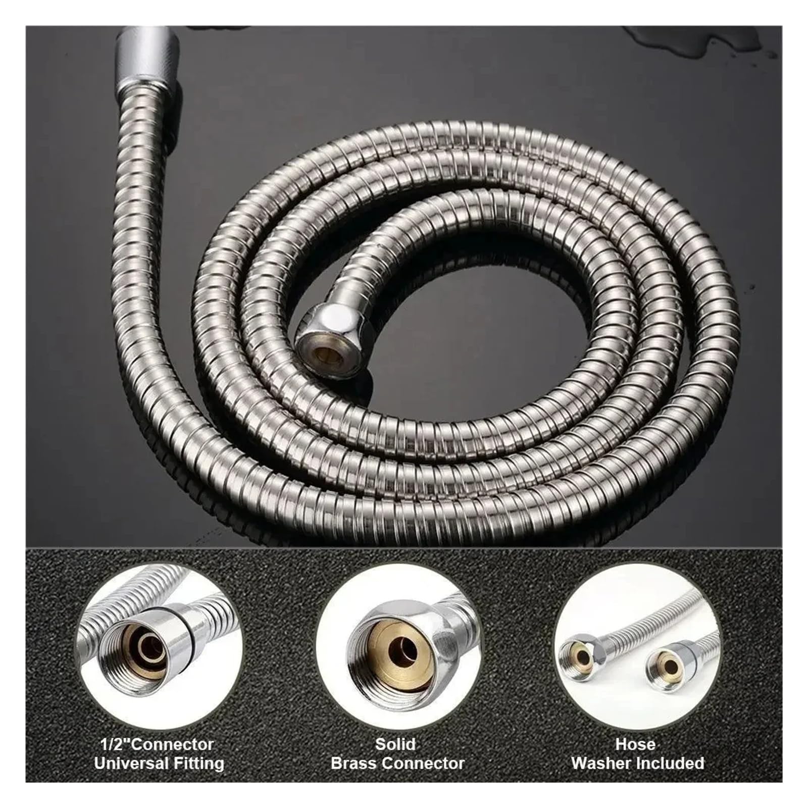 Manguera de ducha flexible de acero inoxidable, antitorsión de alta presión, a prueba de expones, G1/2, ajuste universal a prueba de fugas para cabezal de ducha de mano, 2 m, paquete de 3