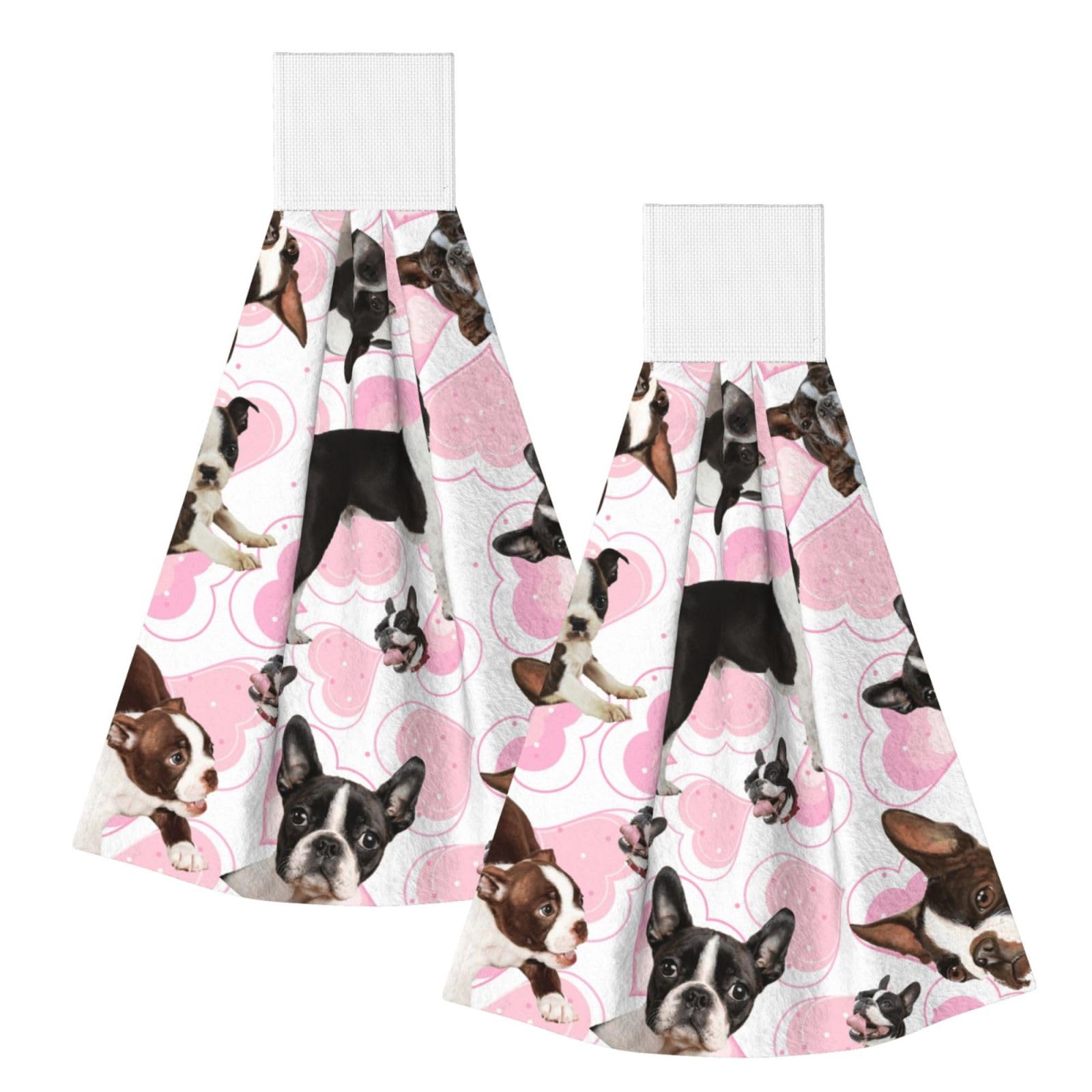 DOPKLNA Boston Terrier, 2 Pcs Hanging Coral Fiber Hand Towels for Bathroom, Absorbent Kitchen Towels